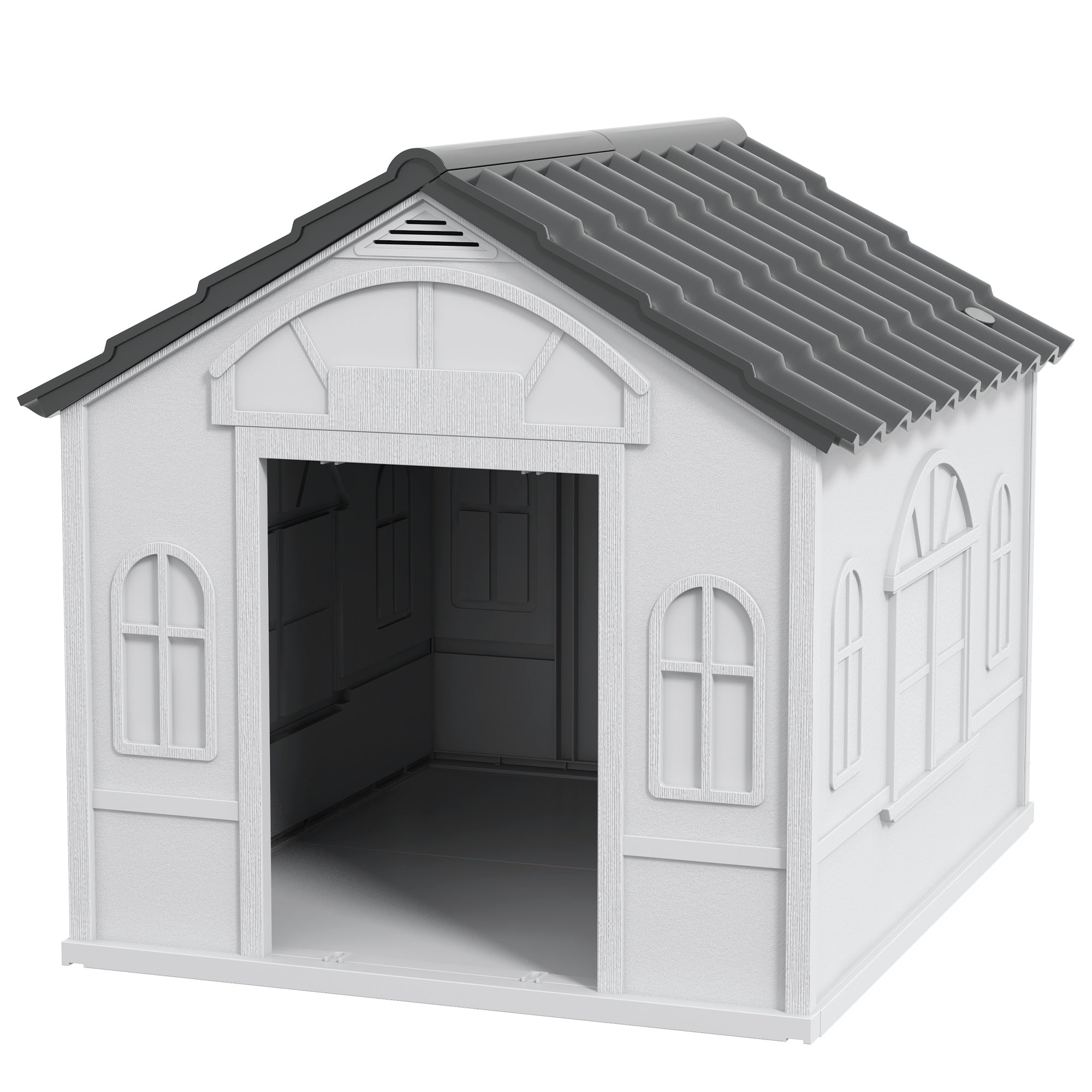 PawHut Hundehütte mit Satteldach, wetterfest, Kunststoff, 65 x 75,7 x 63 cm, Grau