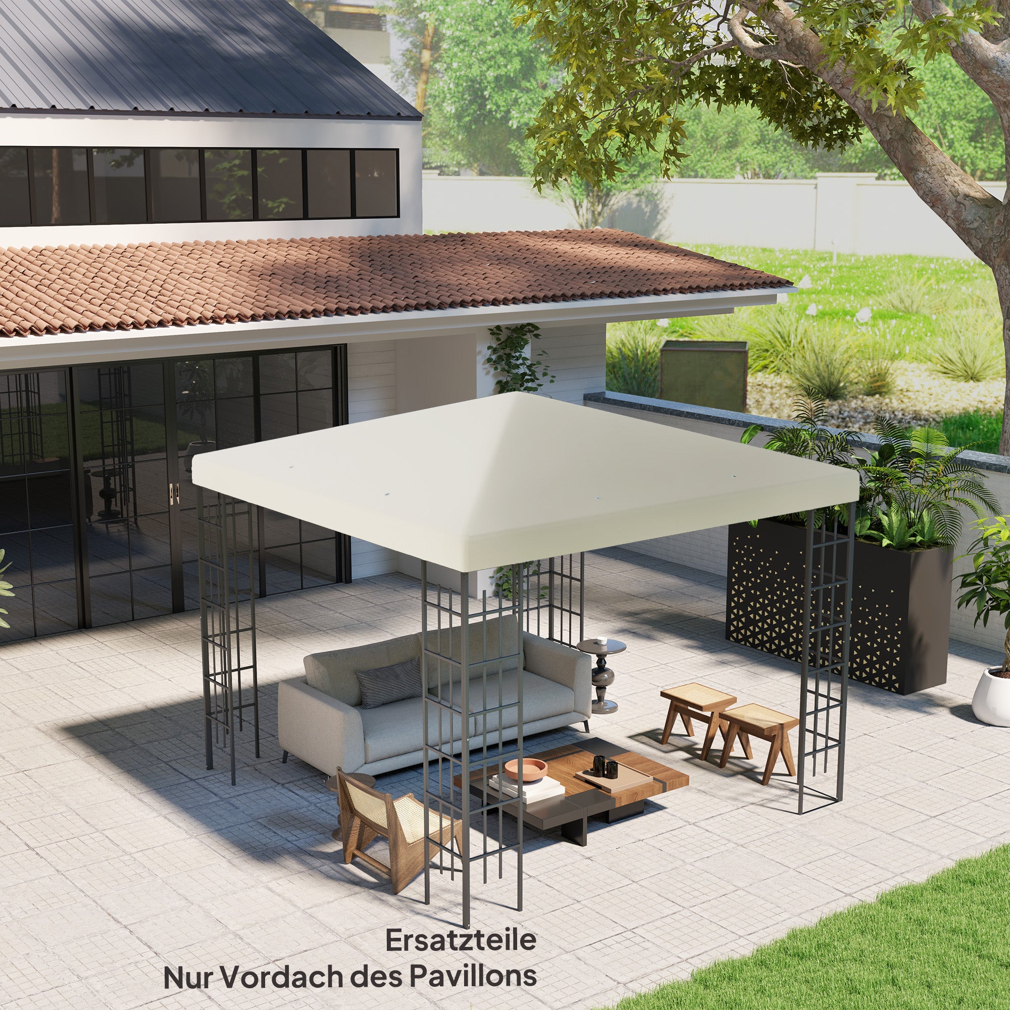 Outsunny 3 x 3 m Ersatzplane für Pavillon, Plane für Garten-Pavillon, mit Wasserablauföffnungen, UPF30+, Cremeweiß