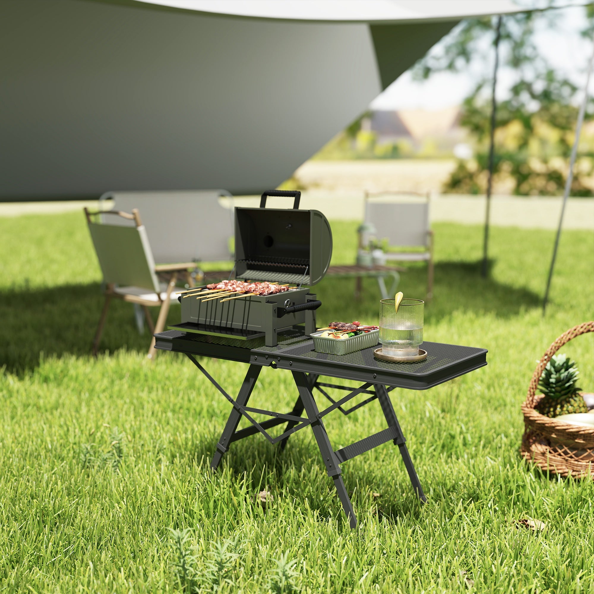Outsunny Campingtisch höhenverstellbar Klapptisch mit Metallgitter Klappbar aus Aluminium