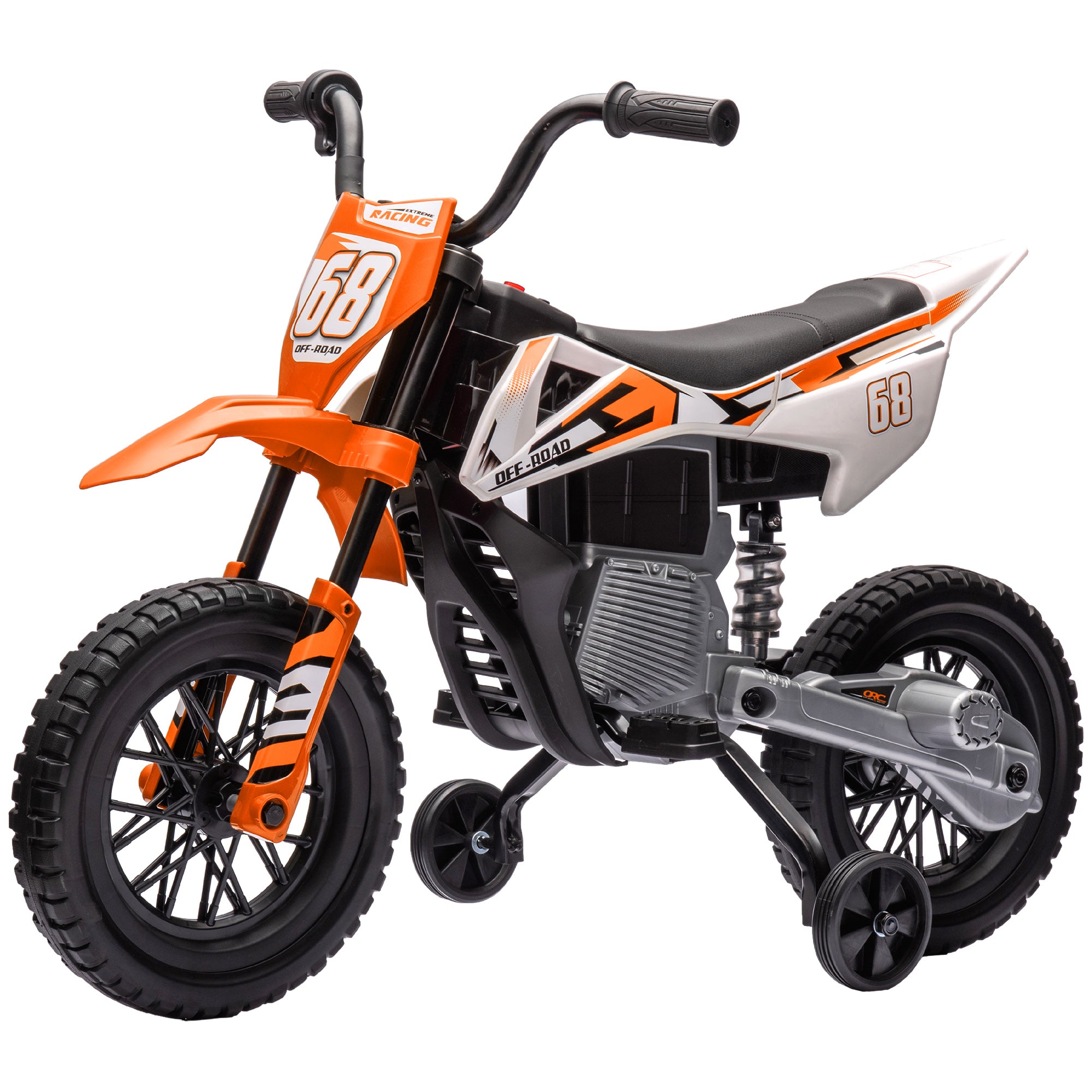 AIYAPLAY Elektro-Motorrad für Kinder, 12V Kindermotorrad mit Musik, Kinderfahrzeug mit Trainingsrädern, 3-6 Jahre, Orange