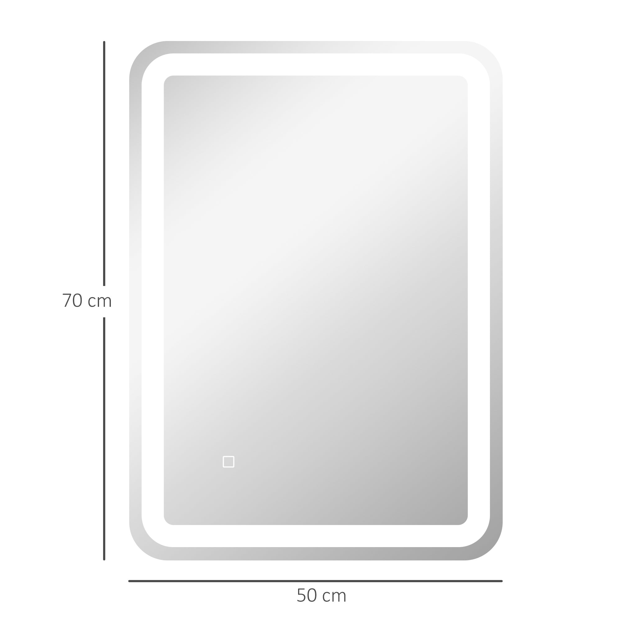HOMCOM Badezimmerspiegel, beleuchtet, Touch-Steuerung, beschlagfrei, dimmbar, 3 Lichtfarben, 50x70, Silber