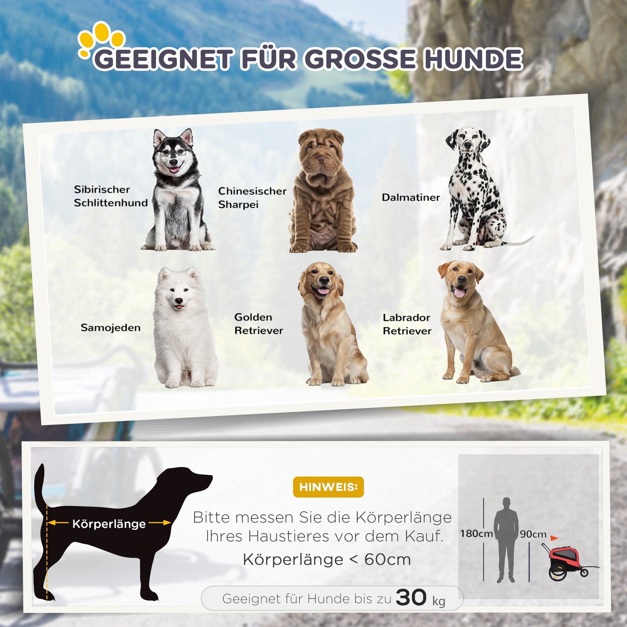 PawHut 2-in-1 Hundeanhänger Hundebuggy bis 30kg klappbar und lagerbar Lenker Fußstütze Reflektoren Sicherheitsfahne 170 cm x 77 cm x 90 cm Rot
