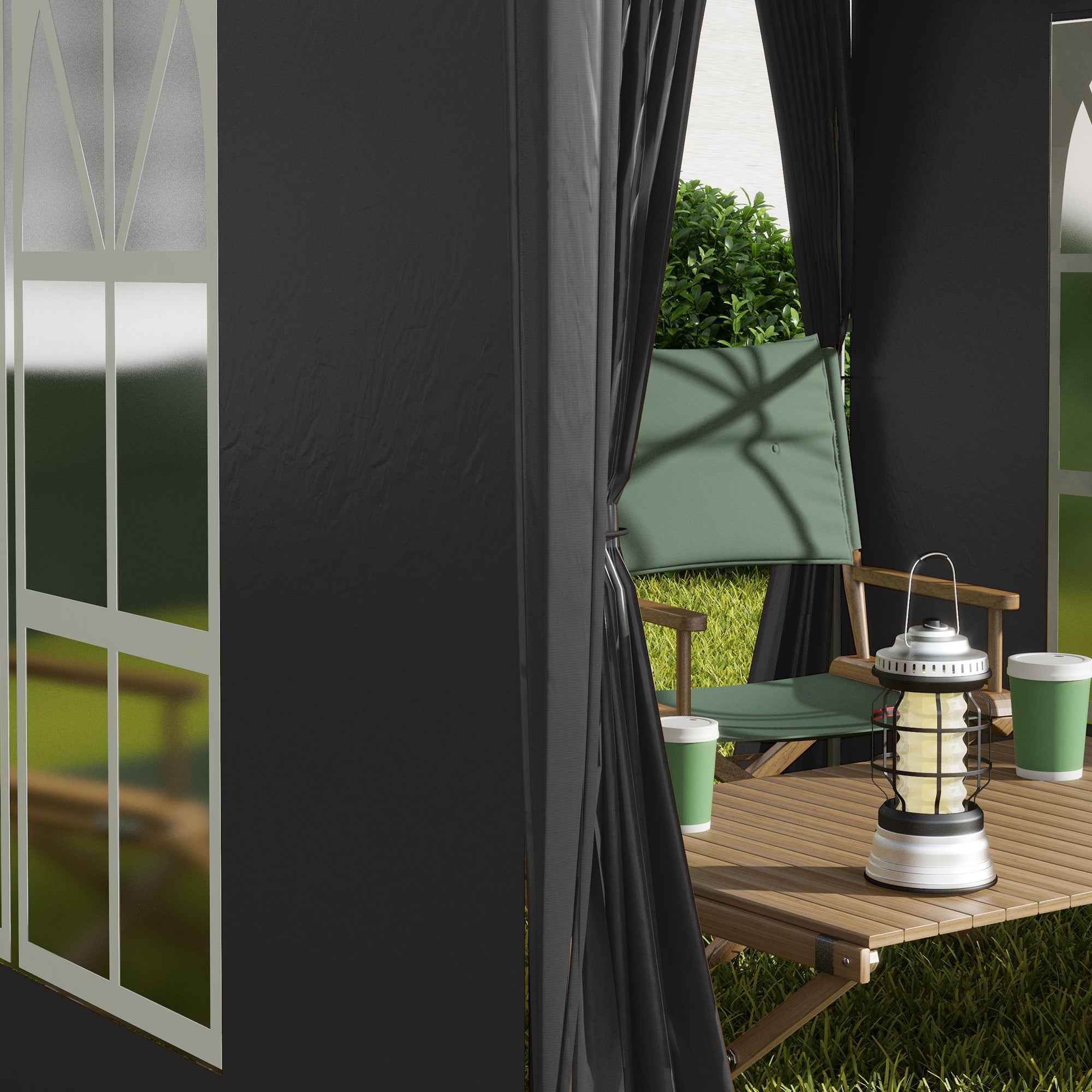 Outsunny Faltpavillon, Bierzelt, 4 abnehmbare Seitenwände, 2 Fenster, Metallrahmen, 2 x 2m, Schwarz