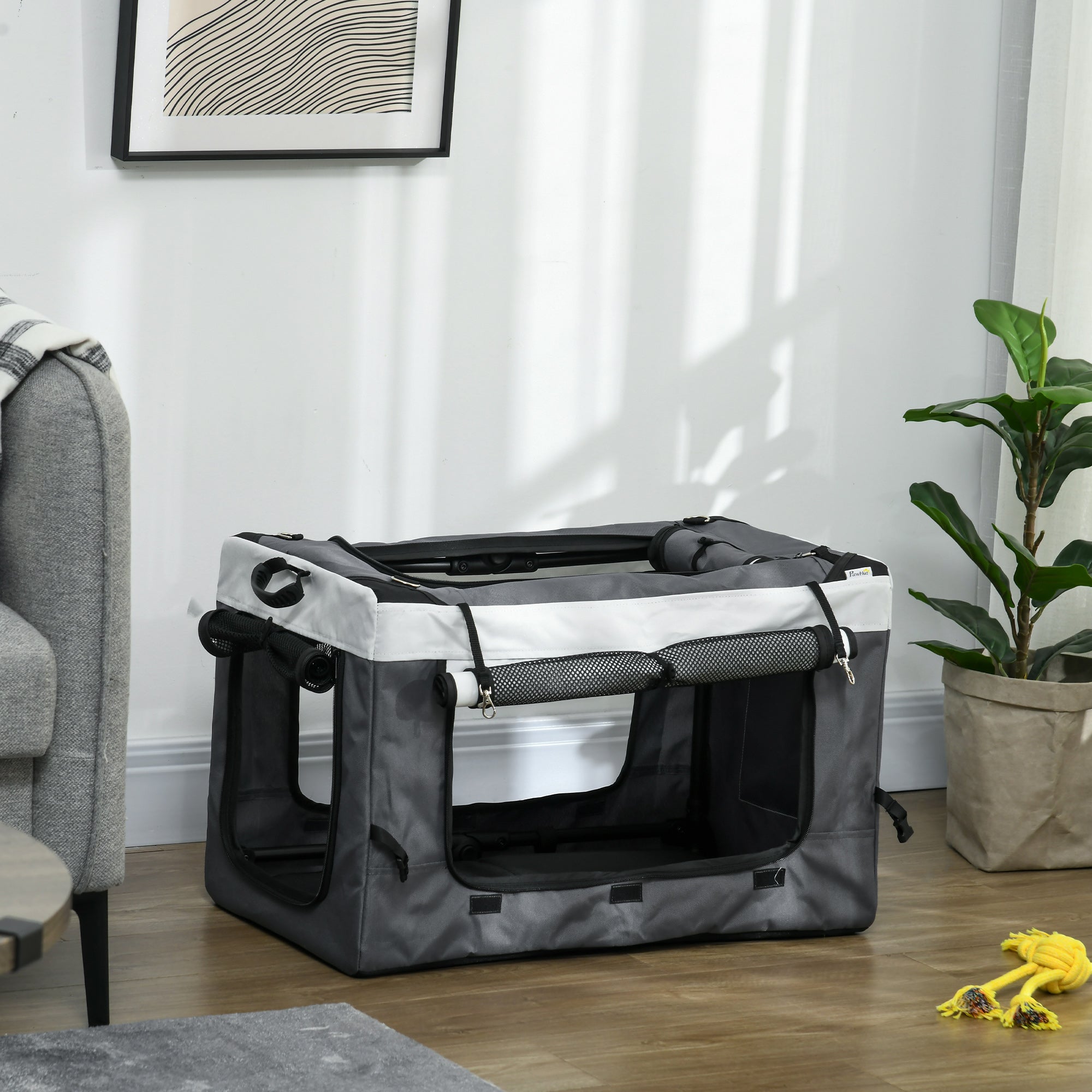 PawHut Hundbuggy Haustierbuggy bis 10kg klappbar abnehmbarer Korb 81 x 58 x 97,5 cm Schwarz + Grau + Weiß