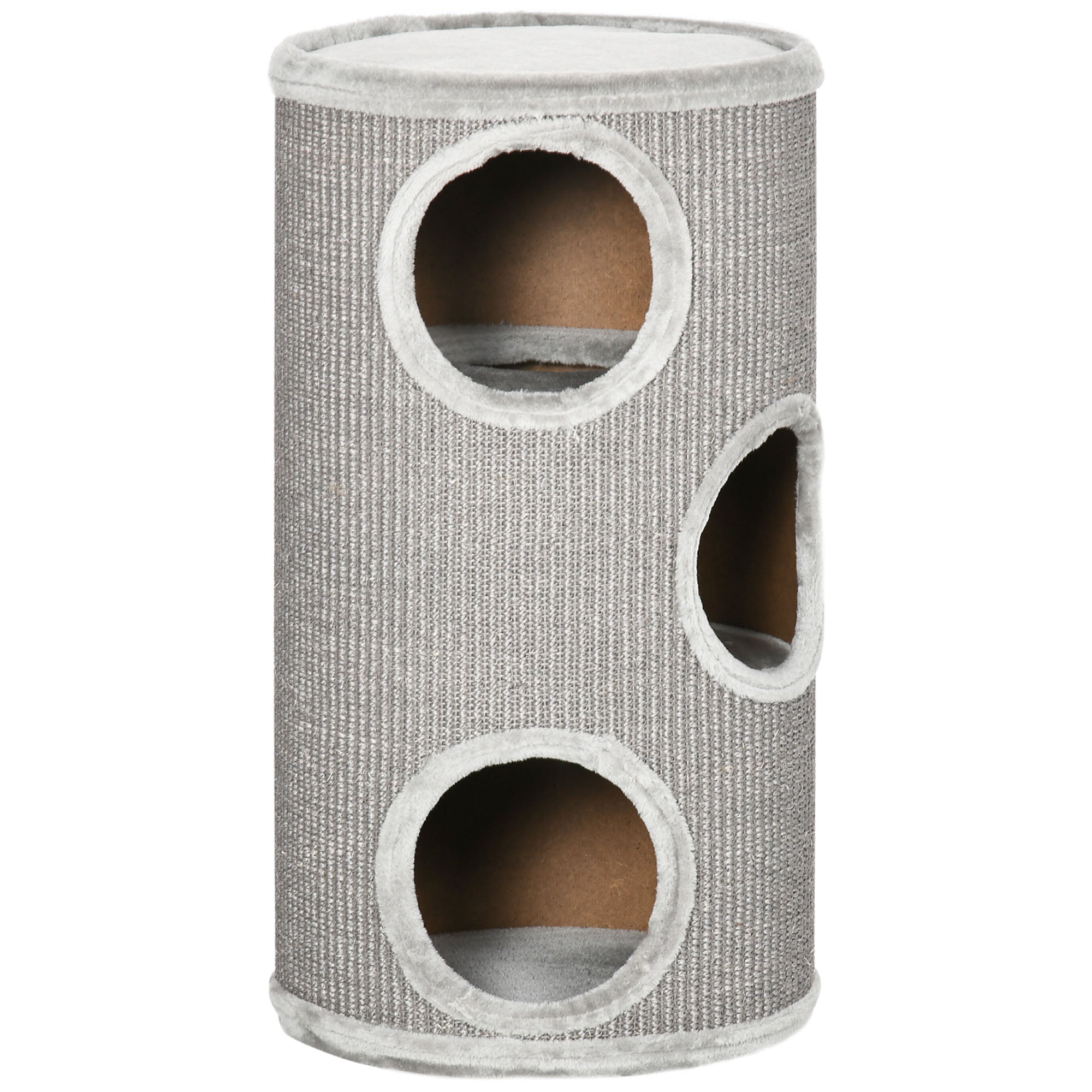 PawHut Kratztonne Katzenbaum 3 Ebenen Sisal-Kratzmatte