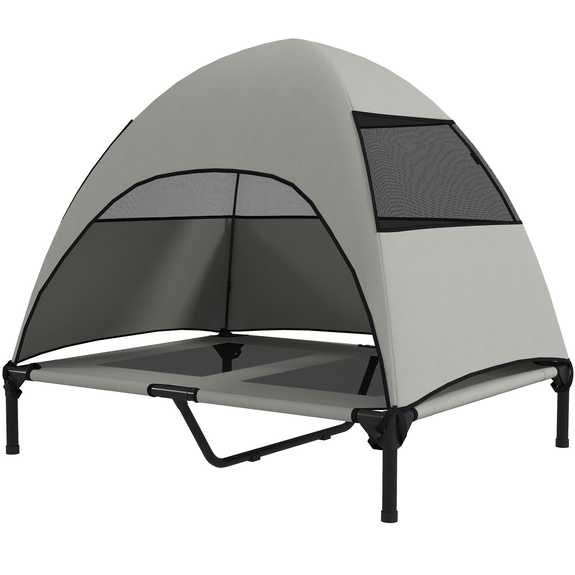 PawHut Hundeliege Outdoor mit Dach, Erhöhtes Hundebett für Große Hunde, 91 x 76 x 90 cm, Hellgrau