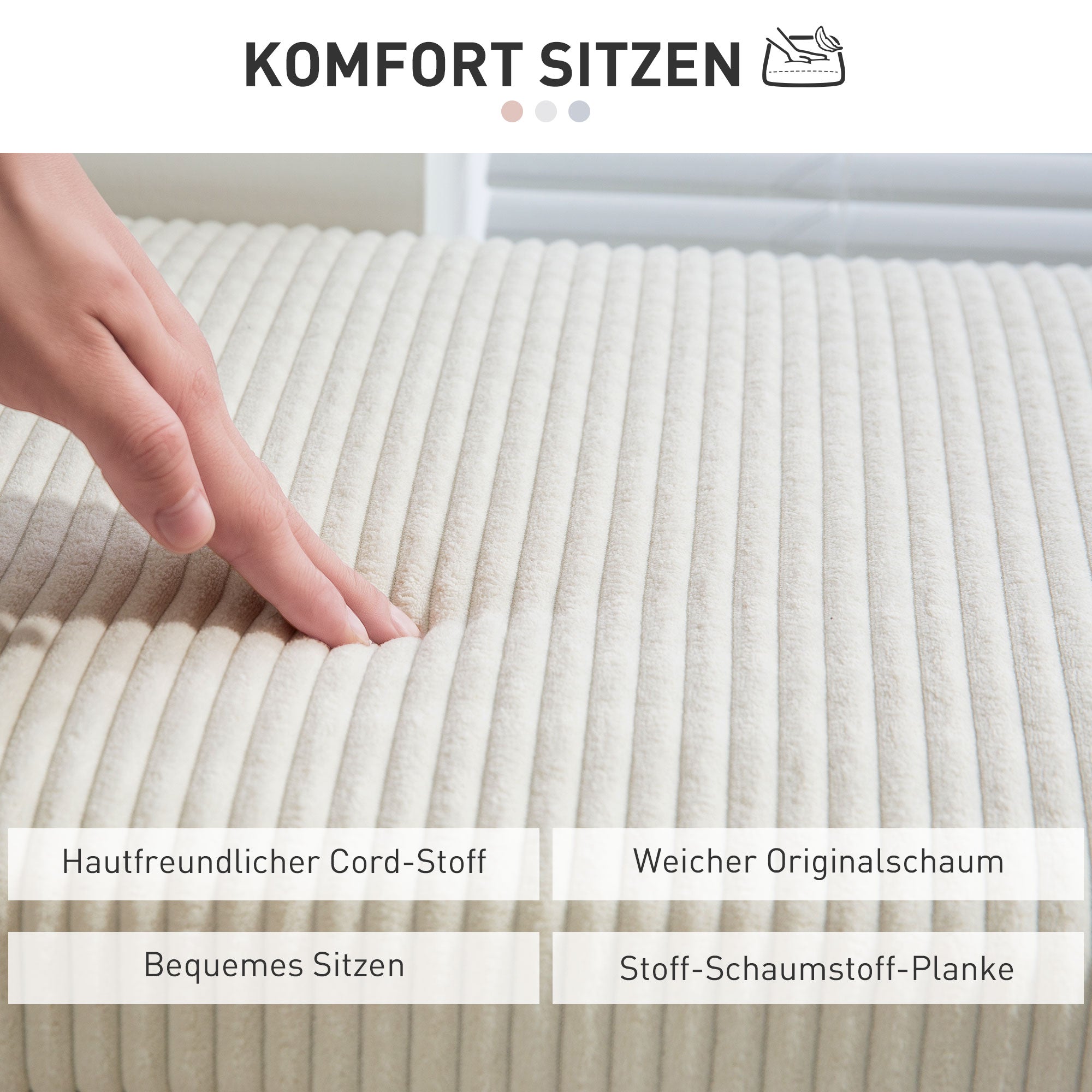 HOMCOM Sitzbank mit Stauraum, Aufbewahrungsbank, Cord-Design, Stahlrahmen, Beige