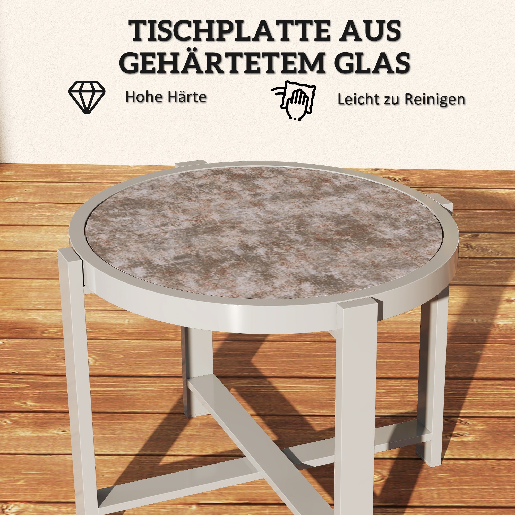Outsunny Beistelltisch Gartentisch Rund wetterfest Aluminium Balkontisch mit Marmoroptik Grau
