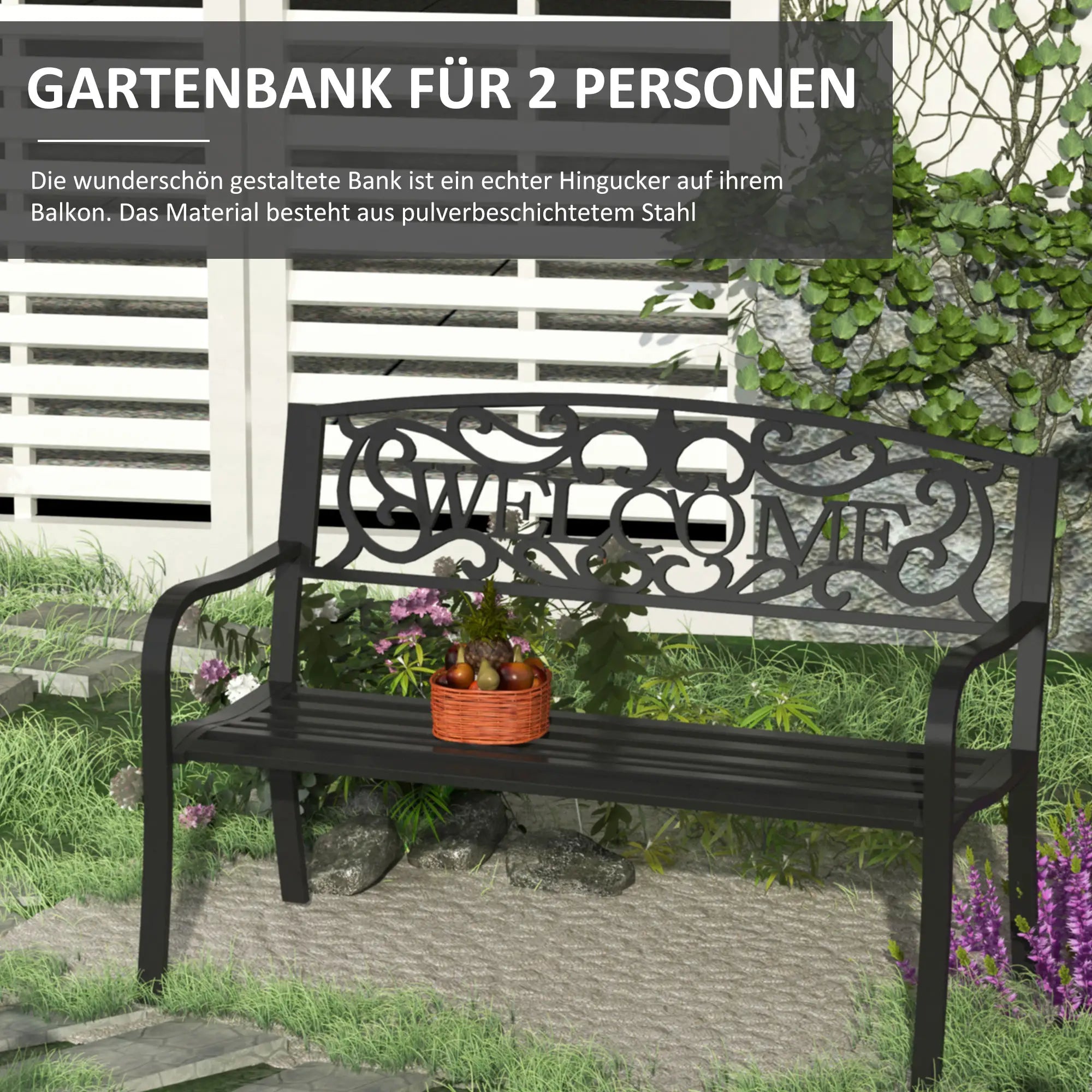 Outsunny Gartenbank 2-Sitzer dekoratives Welcome-Design wetterfest