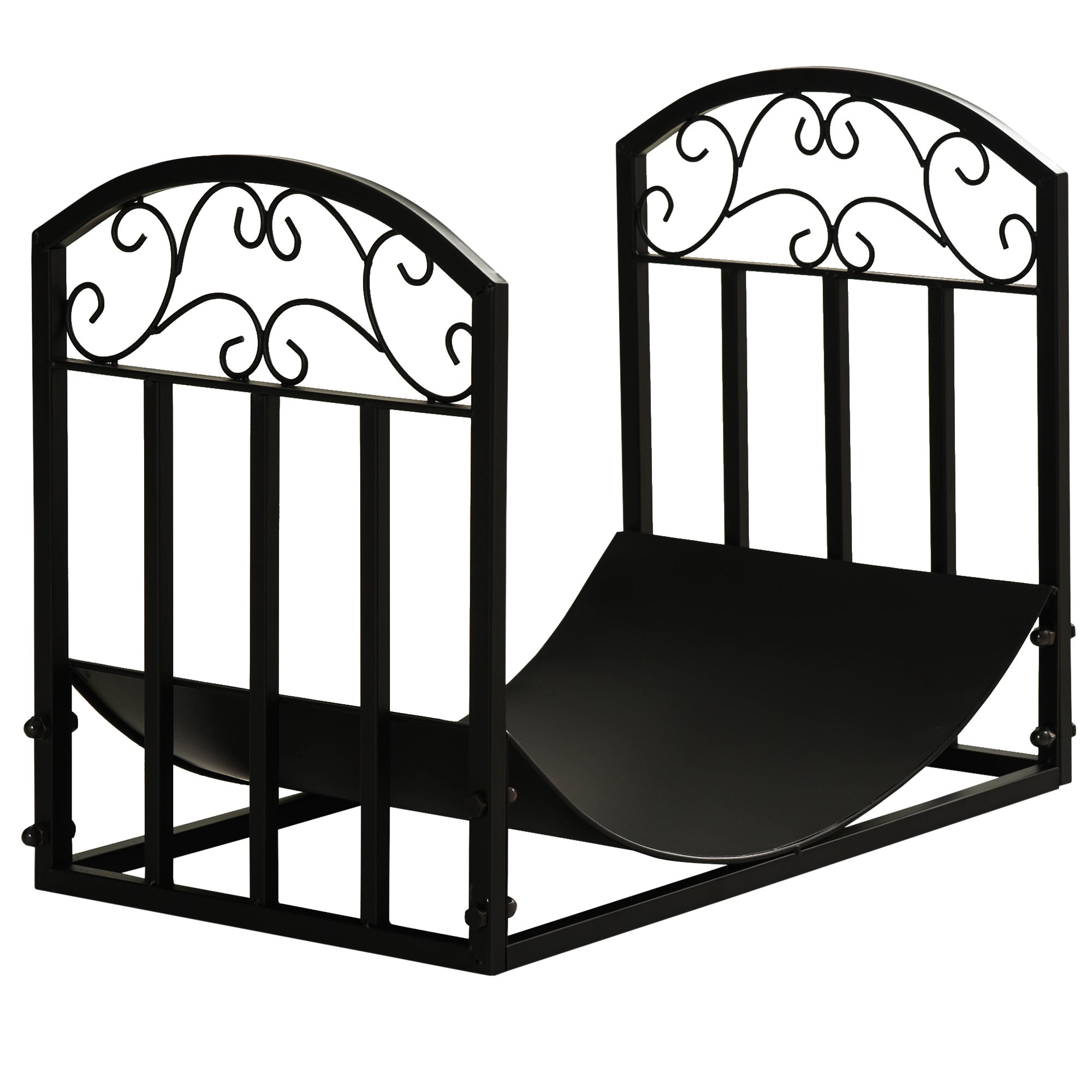 Outsunny Kaminholzregal Kaminholzständer Brennholzregal 60 kg belastbar Feuerholzablage Kaminwerkzeug Metall Schwarz 60,5 x 36 x 46,5 cm
