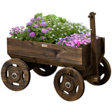 Outsunny Hochbeet im Holzwagen-Design, Brandlackierung, beweglich, wetterbeständig, Braun, 120cm x 53cm x 55cm