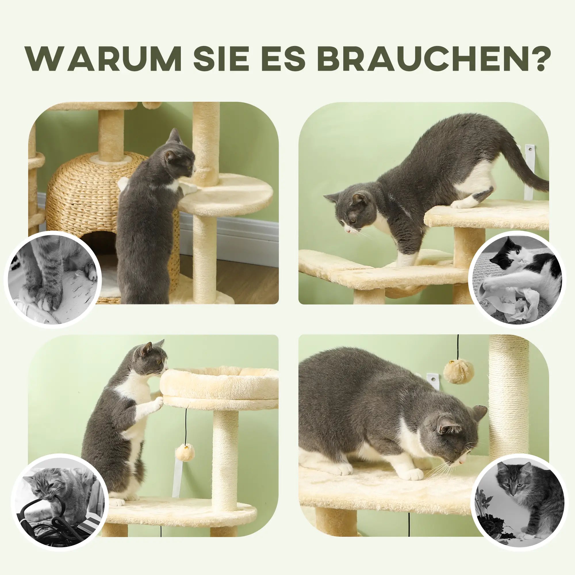 PawHut Kratzbaum 112?cm mit Höhle & Spielbällen Beige