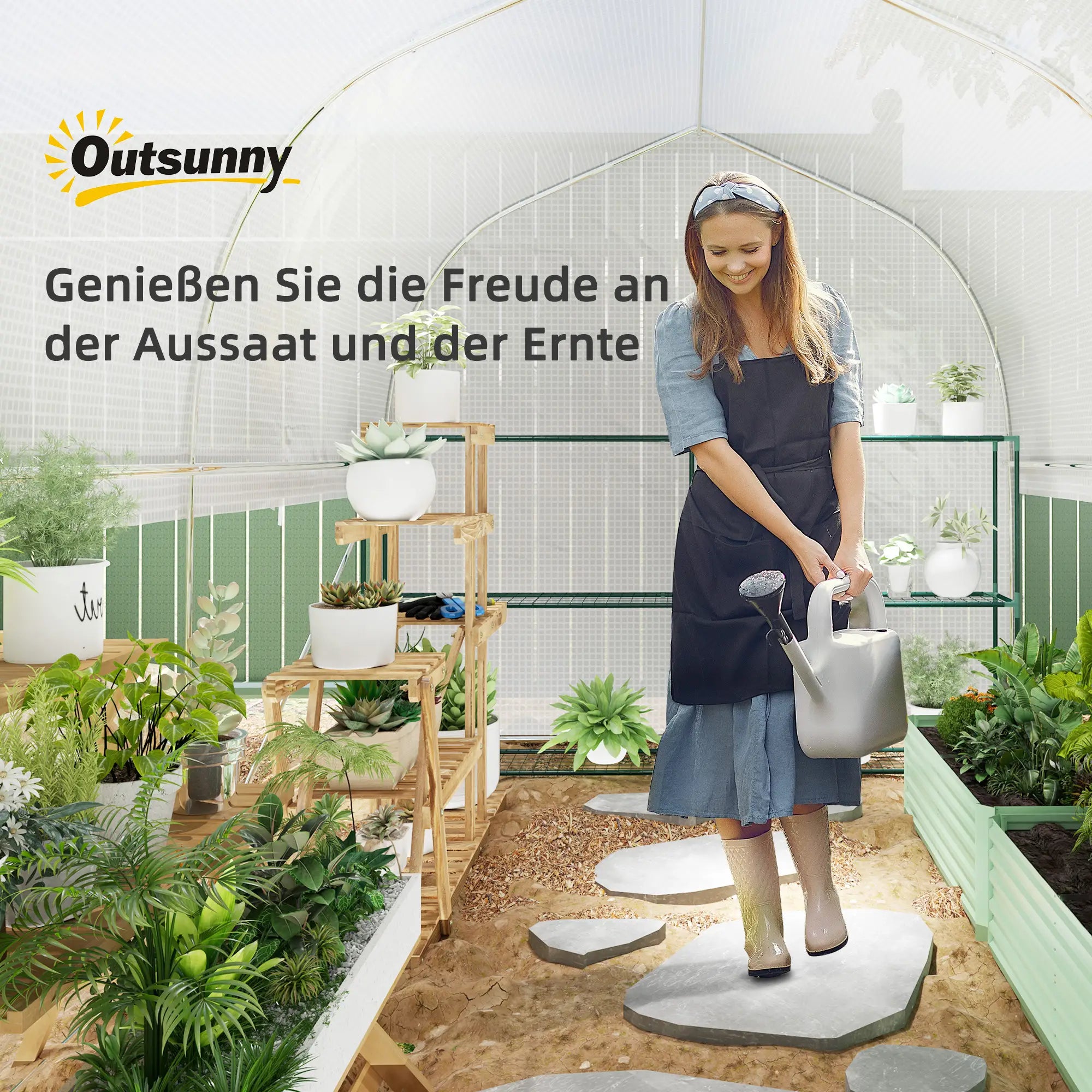 Outsunny Gewächshaus 3x2 m Folientunnel mit Fenster & Tür