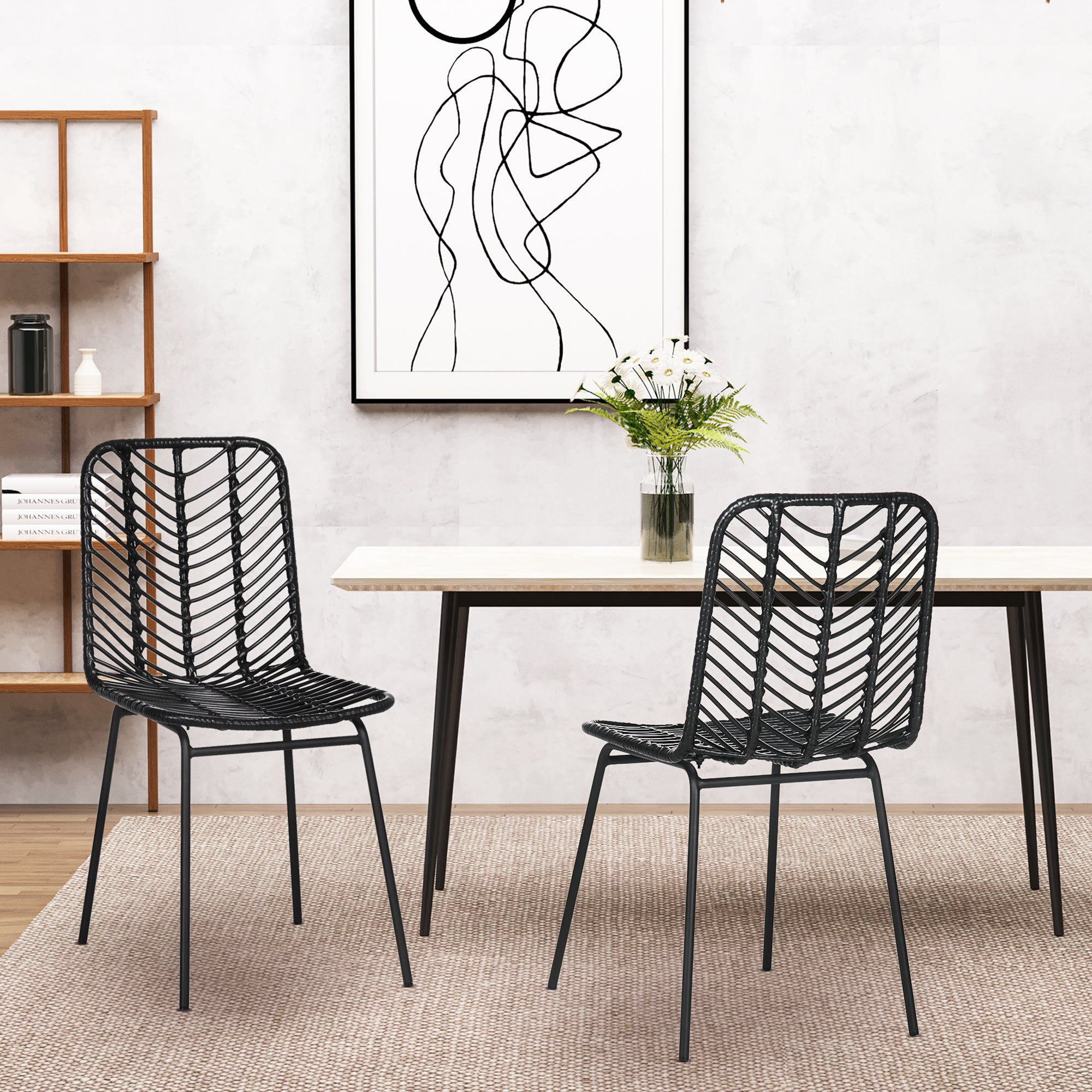 HOMCOM Esszimmerstuhl 2er-Set Boho-Design rattanoptik