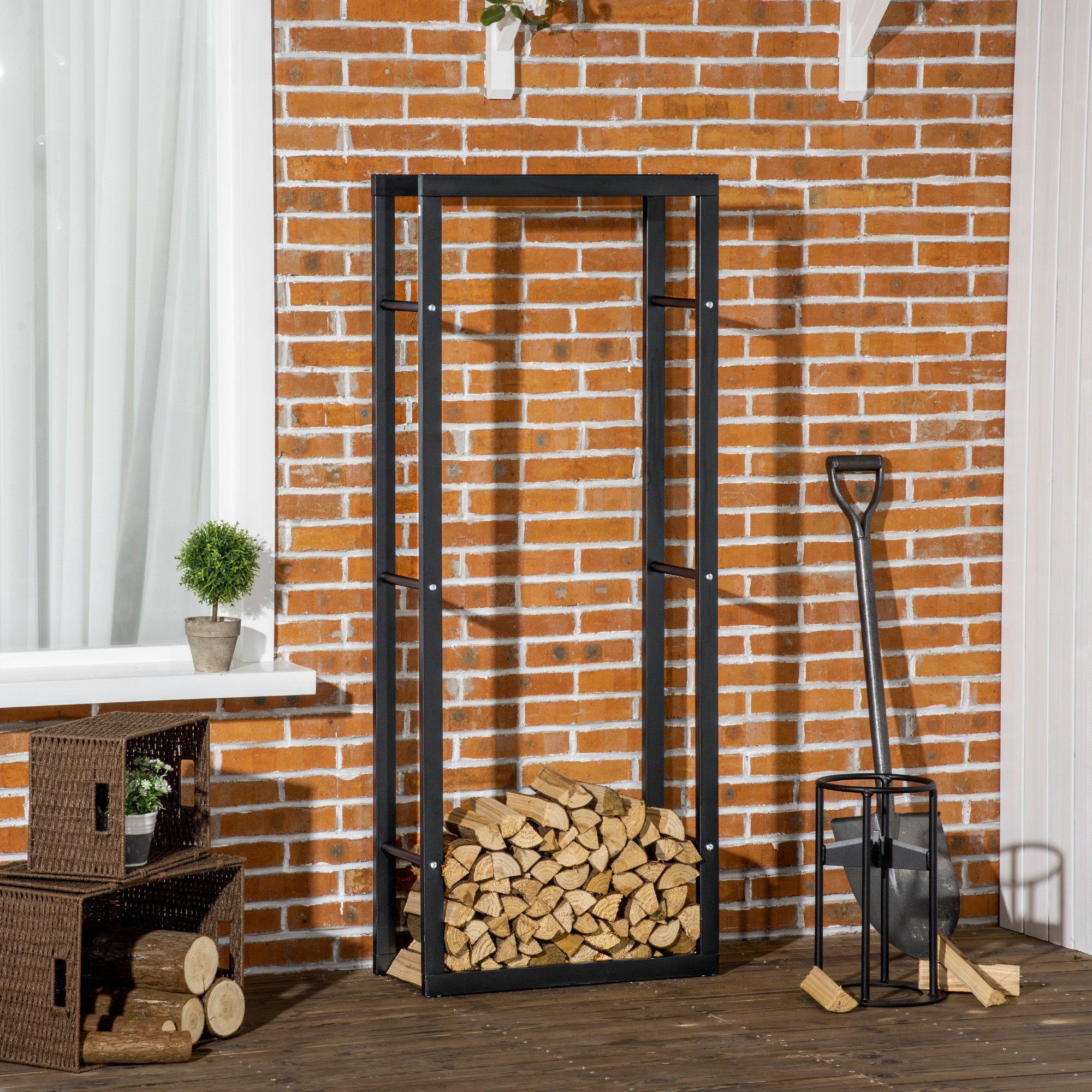 HOMCOM Kaminholzständer Kaminholzablage für Innen und Außen Metall 60 x 25 x 150 cm