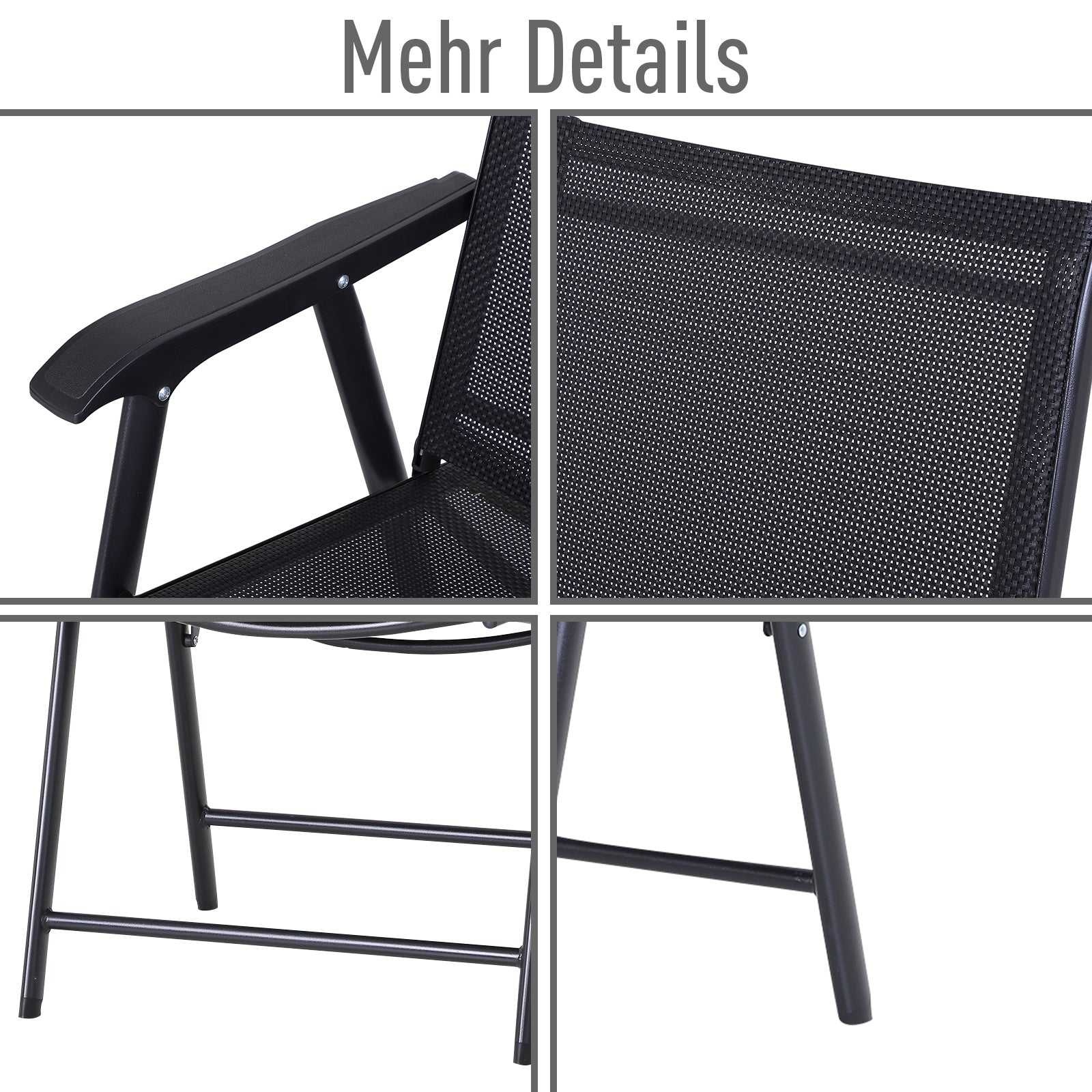 Outsunny Klappstuhl mit Armlehne 2er Set Campingstuhl Angelstuhl Metall Schwarz 58 x 64 x 94 cm