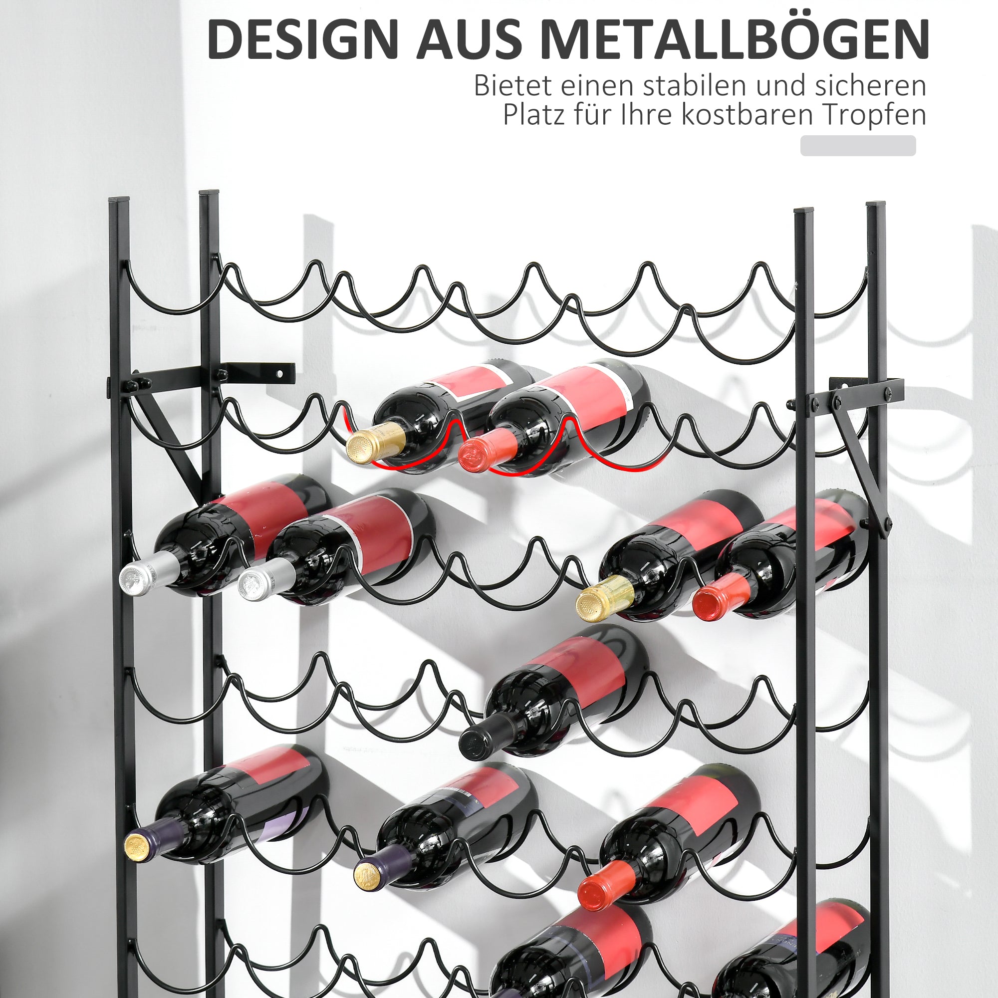 HOMCOM Weinregal Weinständer Flaschenregal 60 Flaschen Wandbefestigung Metall Schwarz