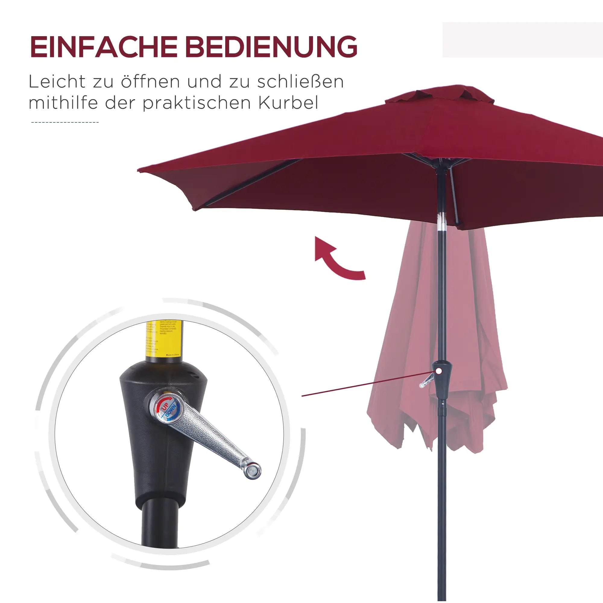 Outsunny Sonnenschirm Kippfunktion Handkurbel Aluminium Rot