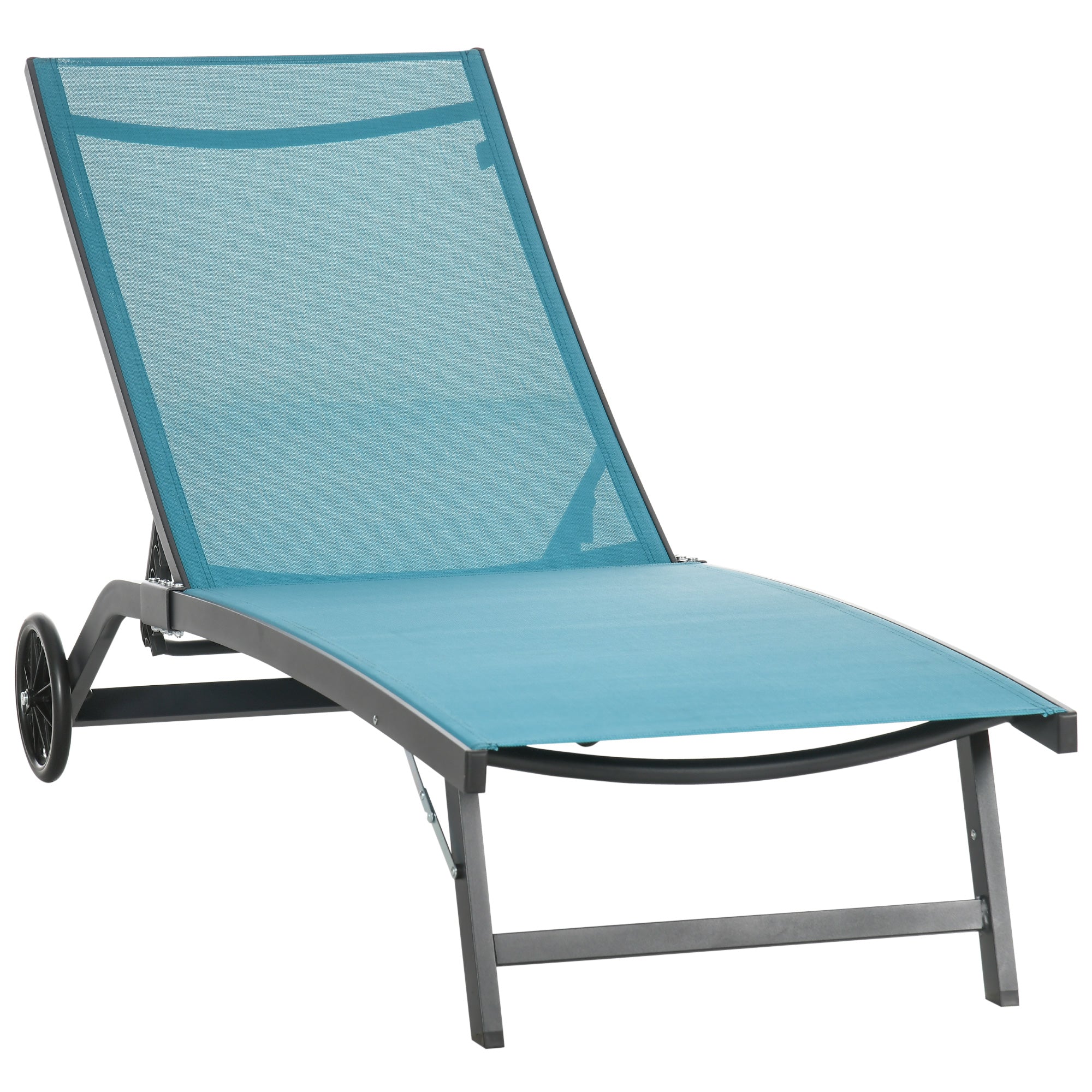 Outsunny Sonnenliege, 5-stufig verstellbare Rücklehne, atmungsaktiver Stoff, Aluminiumrahmen, blau, 195 x 66 x 34 cm