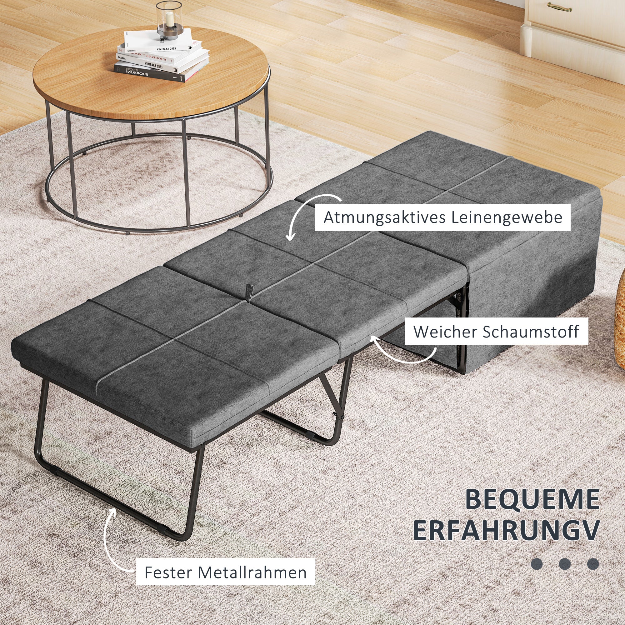 HOMCOM Klappbett, mit Matratze und Schutzabdeckung, 190 x 69 x 38,5 cm, Grau