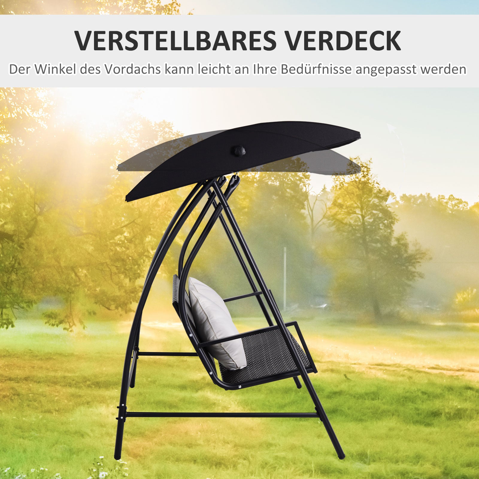 Outsunny 3-Sitzer Hollywoodschaukel Schaukel Polyrattan Metall mit Kissen belastbar bis 360kg Neu (Schwarz)