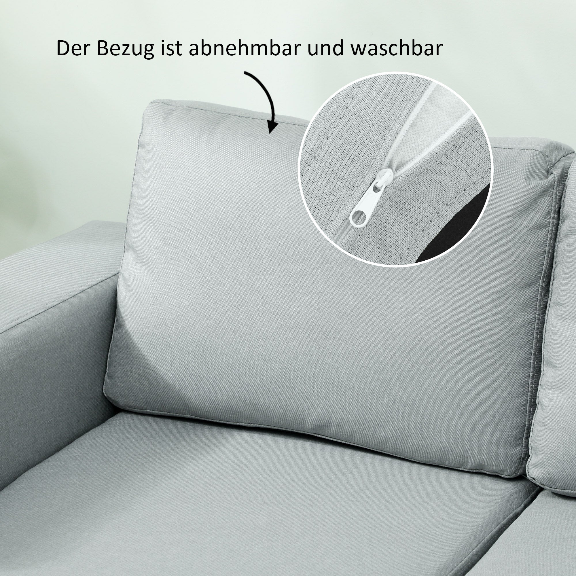 HOMCOM 2-Sitzer-Sofa, Couch mit Vollholzrahmen, Metallbeine, schlichtes Design, Hellgrau