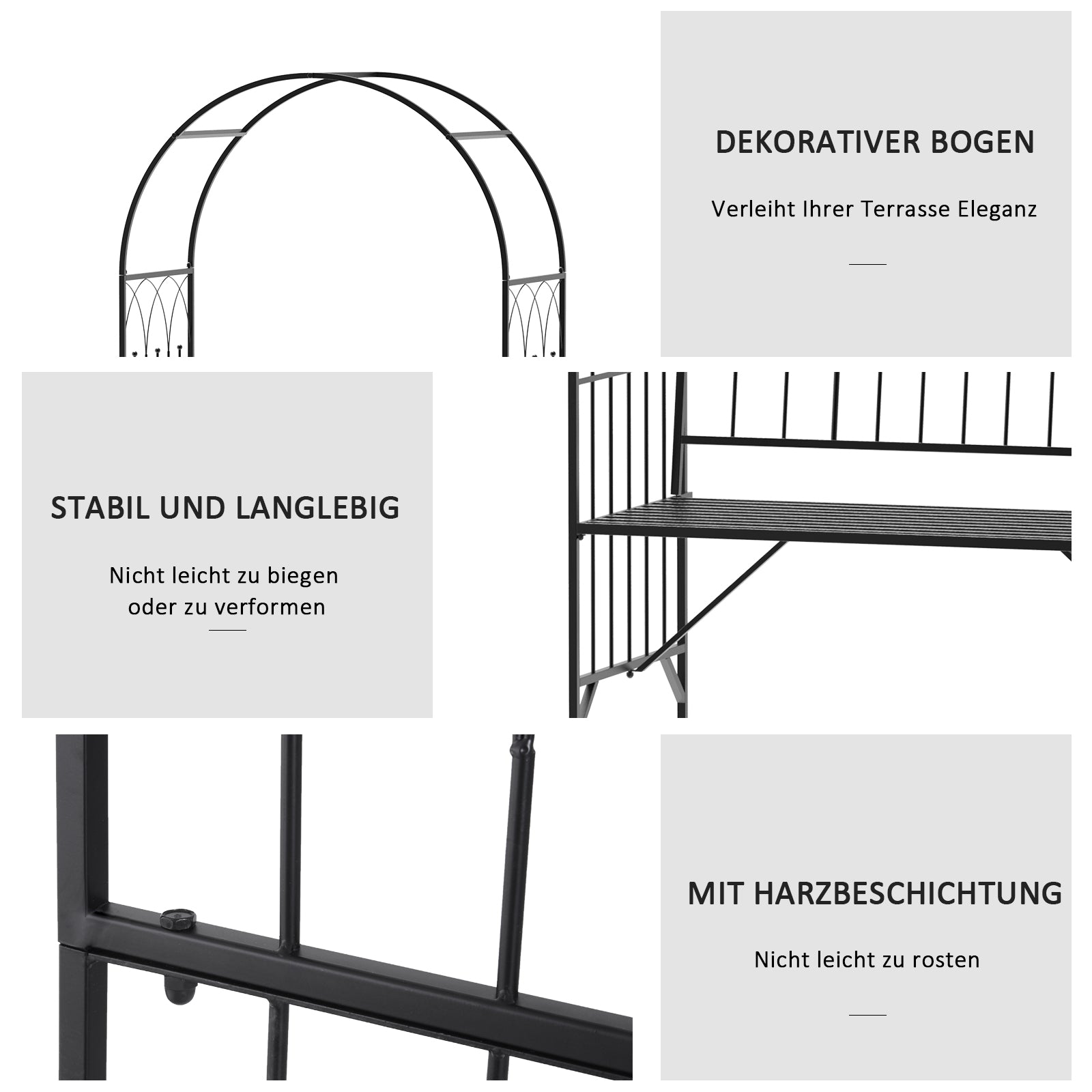 Outsunny Rosenbogen mit Bank Rosenbank Laubenbank Philosophenbank Rankgitter Rankhilfe Gartenbank Metall Schwarz 115 x 59 x 203 cm