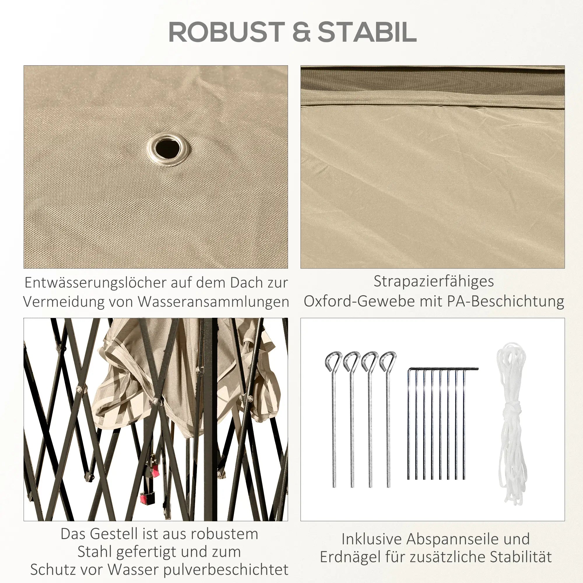 Faltpavillon 3,3x3,3?m mit Doppeldach & Seitenteilen, Beige
