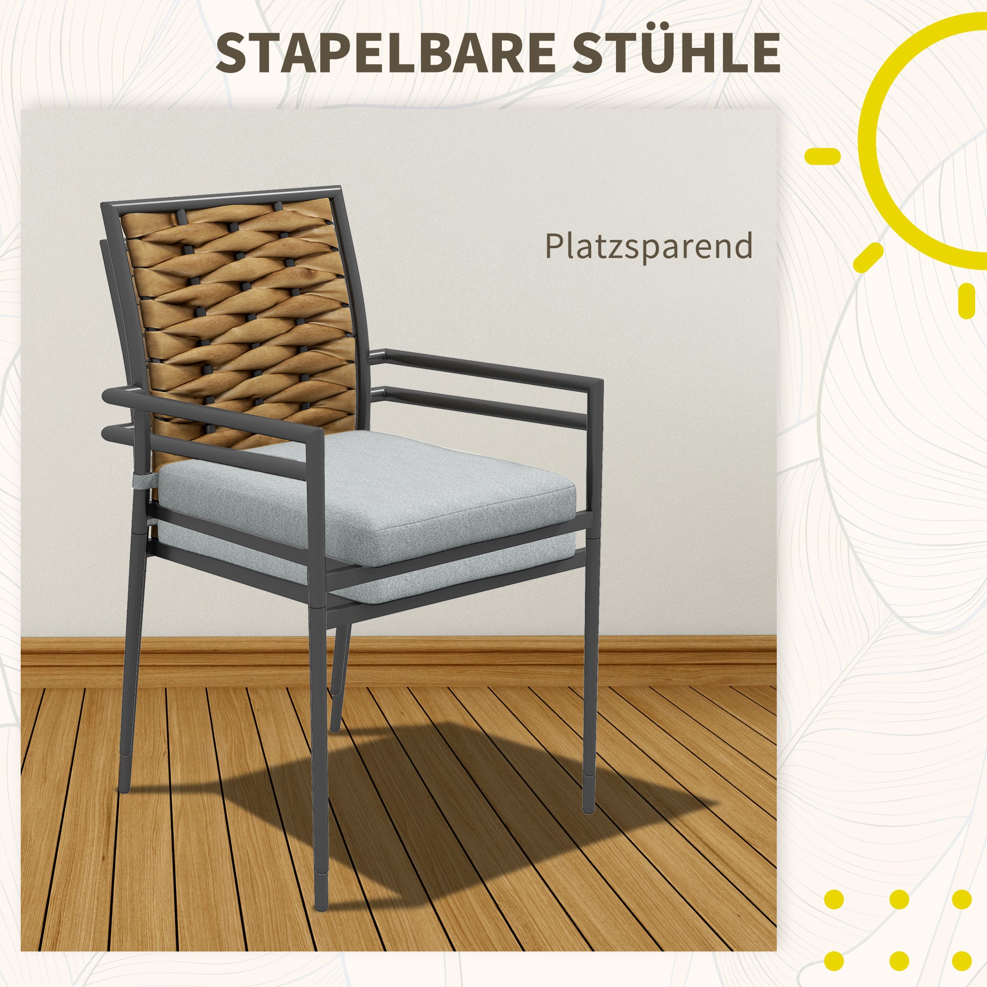 Outsunny Gartenstühle Outdoor-Stühle Terrassenstühle, wetterbeständig, modernes Design, 57 x 58 x 87cm, Grau