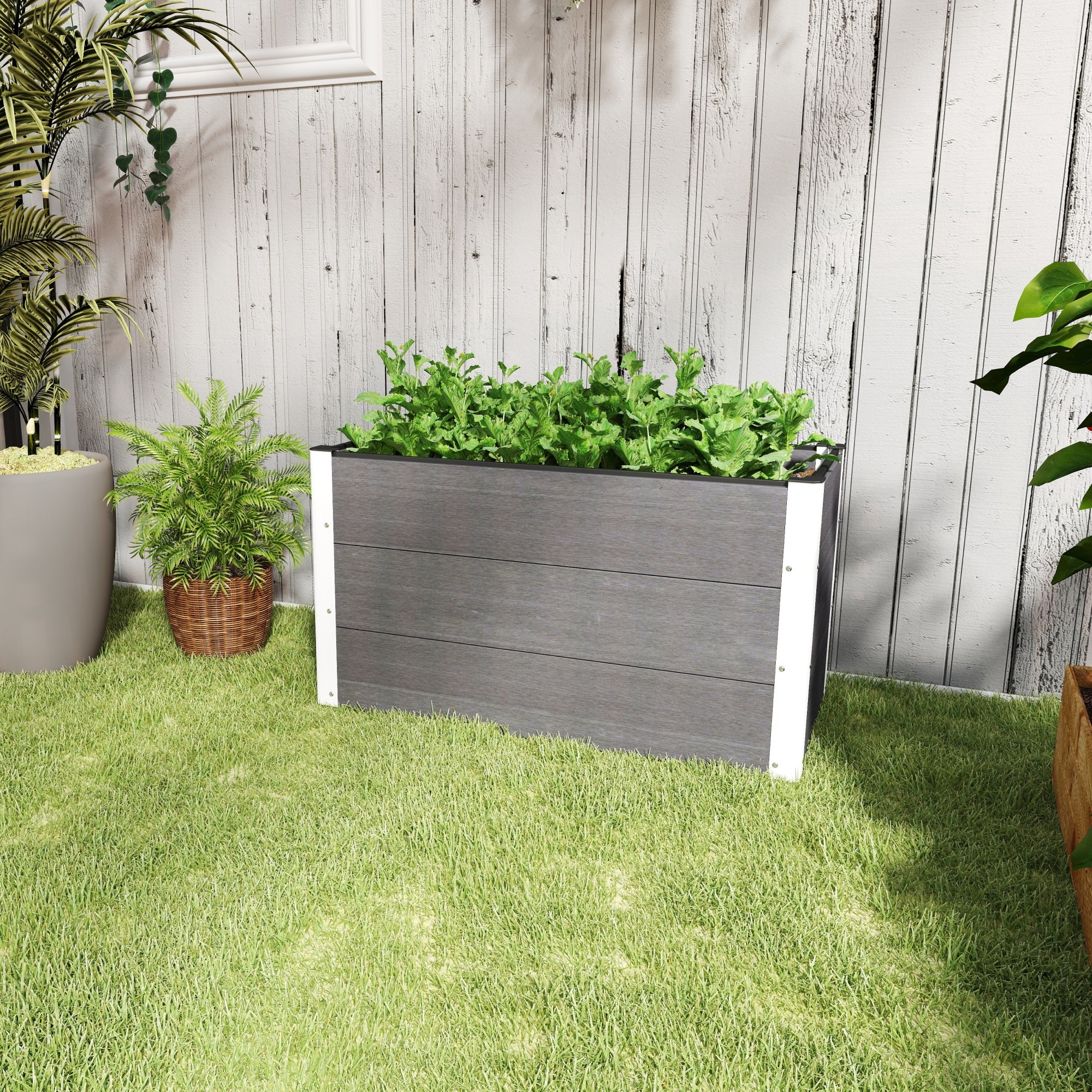Outsunny Hochbeet Aluminium, Pflanzbeet Frühbeet Gartenbeet Blumenkasten wetterfest, ohne Boden, Pflanzkasten 100x50x55,5cm für Terrasse, Balkon, Blumenkasten für Blumen, Pflanzen, Grau