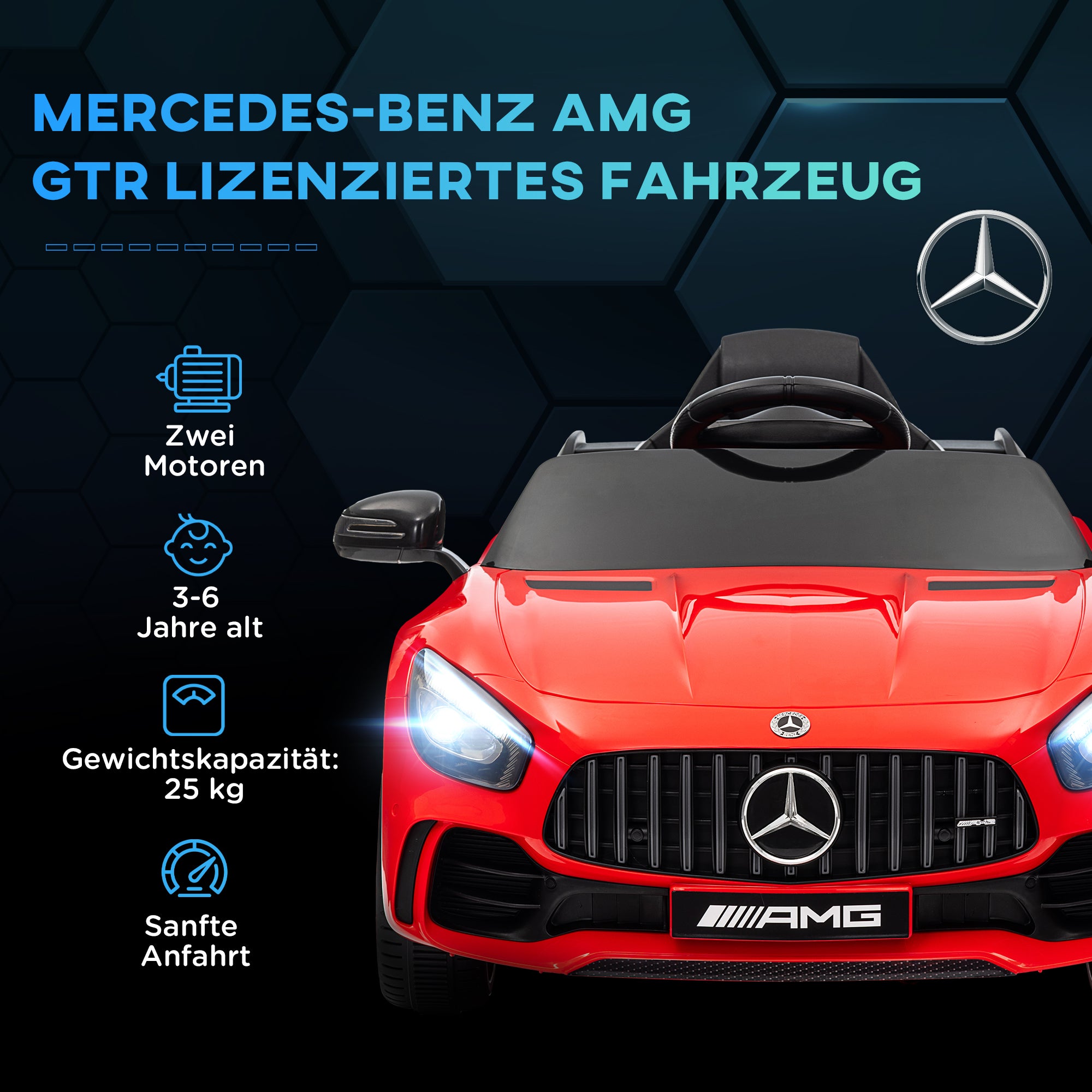 AIYAPLAY Elektro-Kinderauto, Mercedes, 3-5 km/h, Fernbedienung, Licht & Musik, Rot
