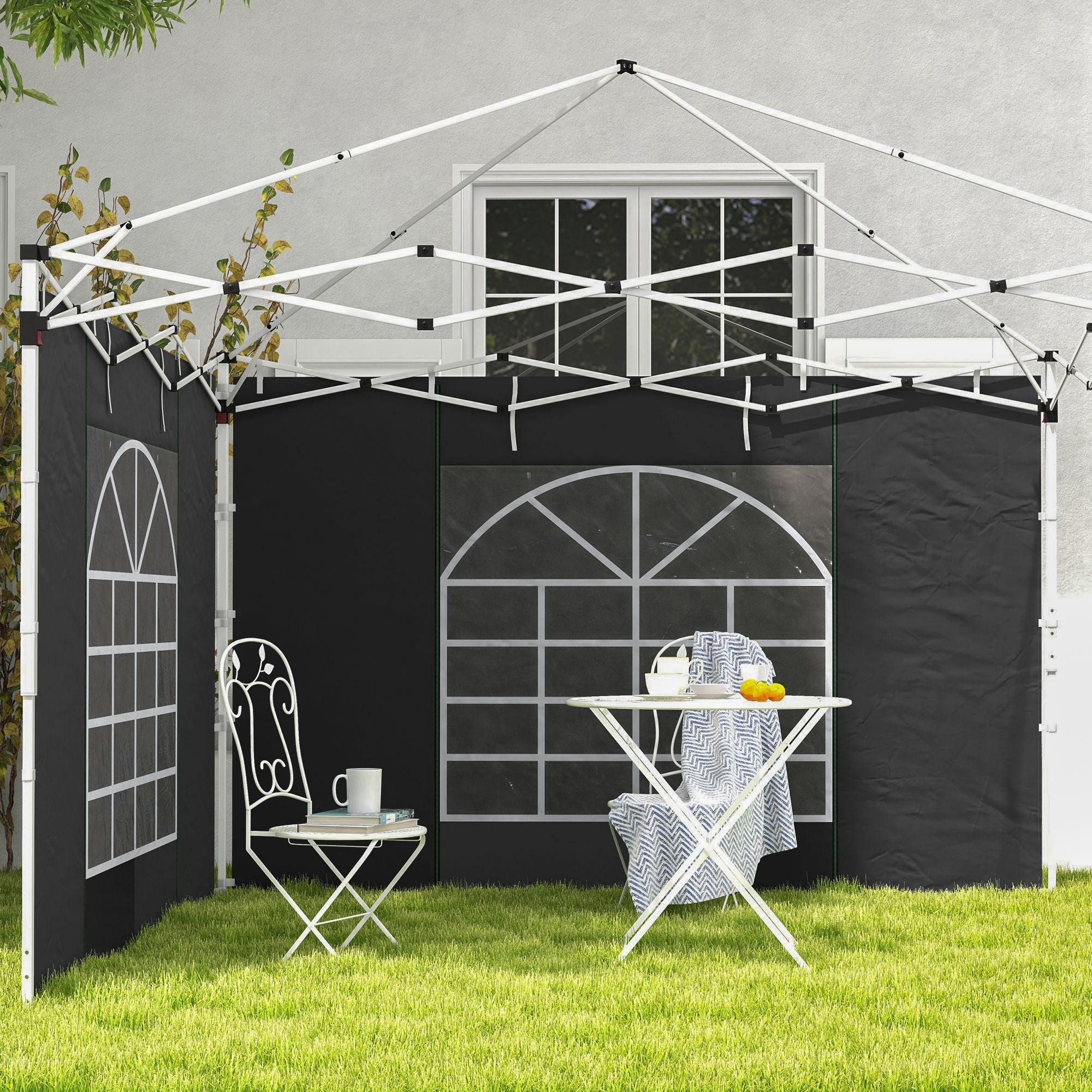 Outsunny Seitenwände für 3 x 3/ 3 x 6 m Pavillon, Seitenplanen mit Fenster, Tür, Ersatzwände für Partyzelt, Oxfordstoff, Schwarz