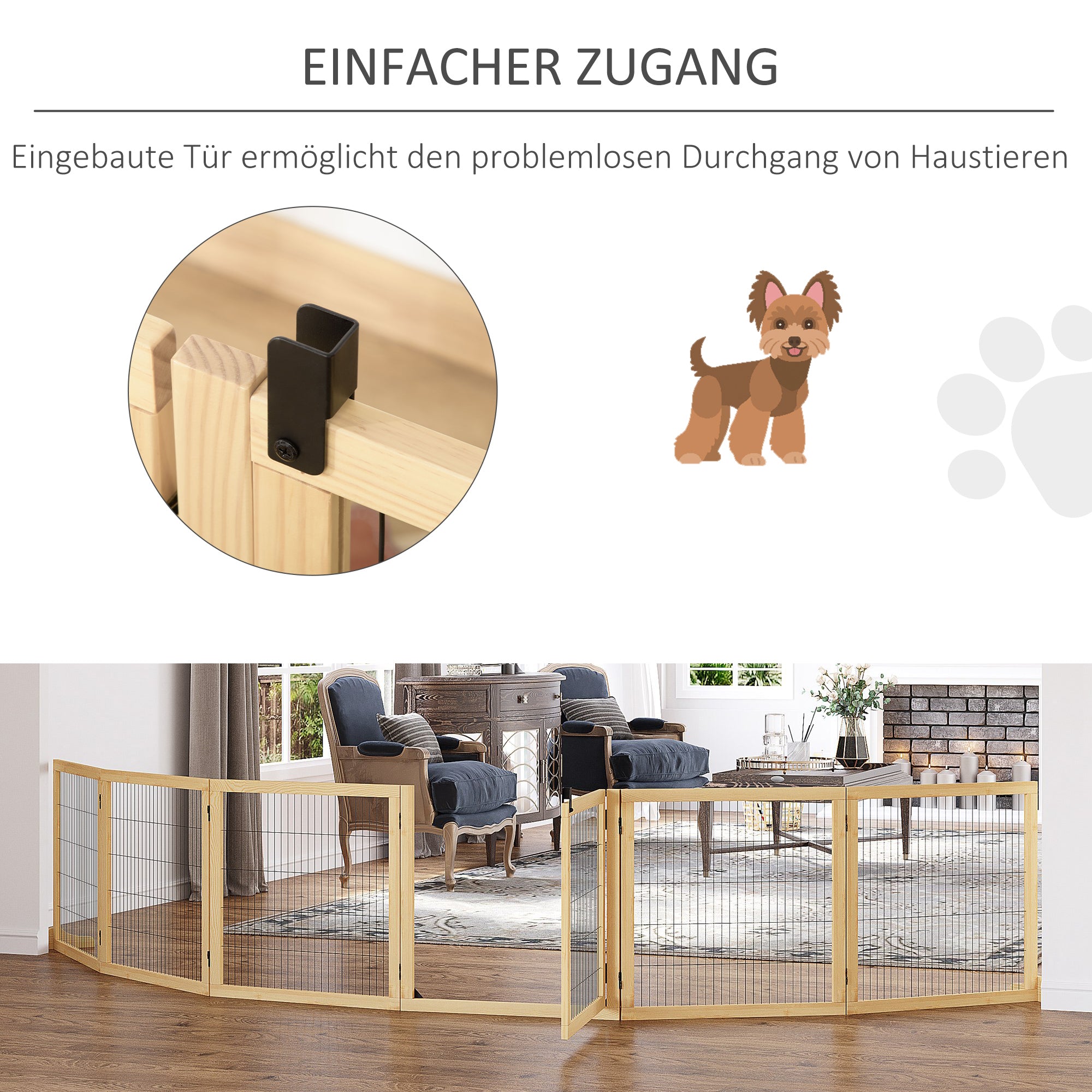 PawHut Haustiergitter Absperrgitter für Hunde, Kiefernholz, klappbar 432 x 36 x 70c m, Natur