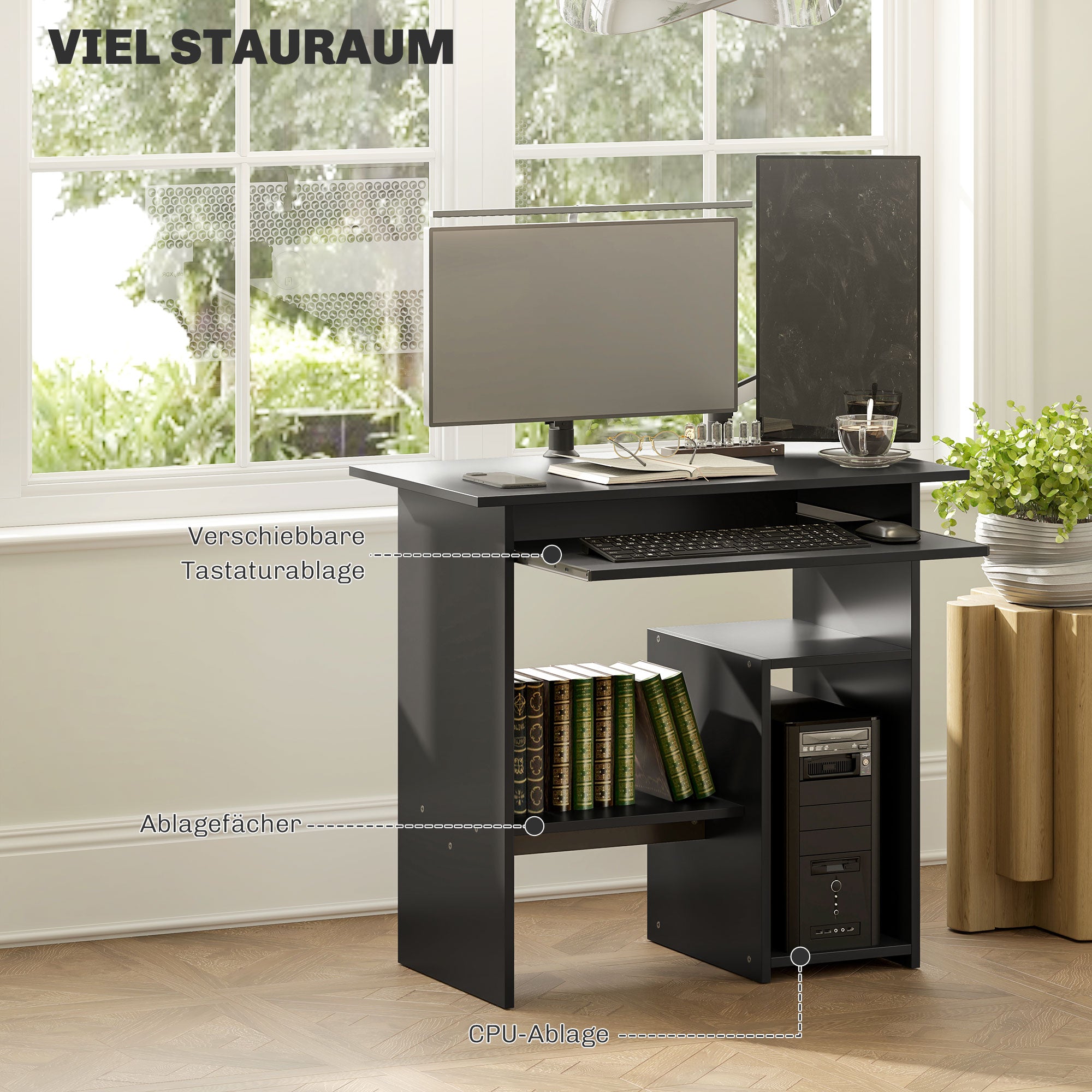 HOMCOM Computertisch, Schreibtisch, Spanplatte, Metall, 80 x 45 x 75 cm, Schwarz