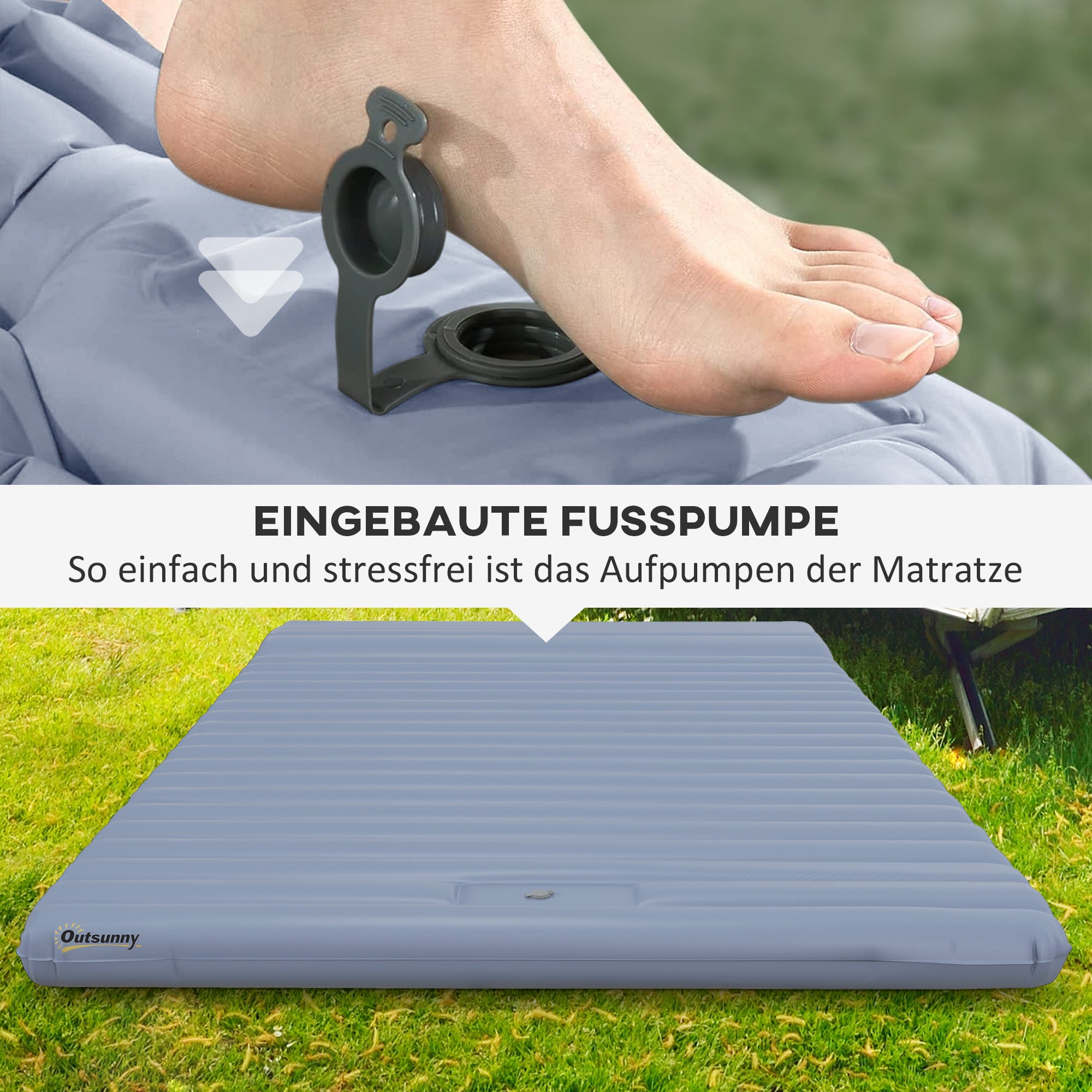 Outsunny Luftmatratze Campingmatratze, inkl. Luftpumpe, 1 Kissen, 200 x 135 x 10 cm, Blau