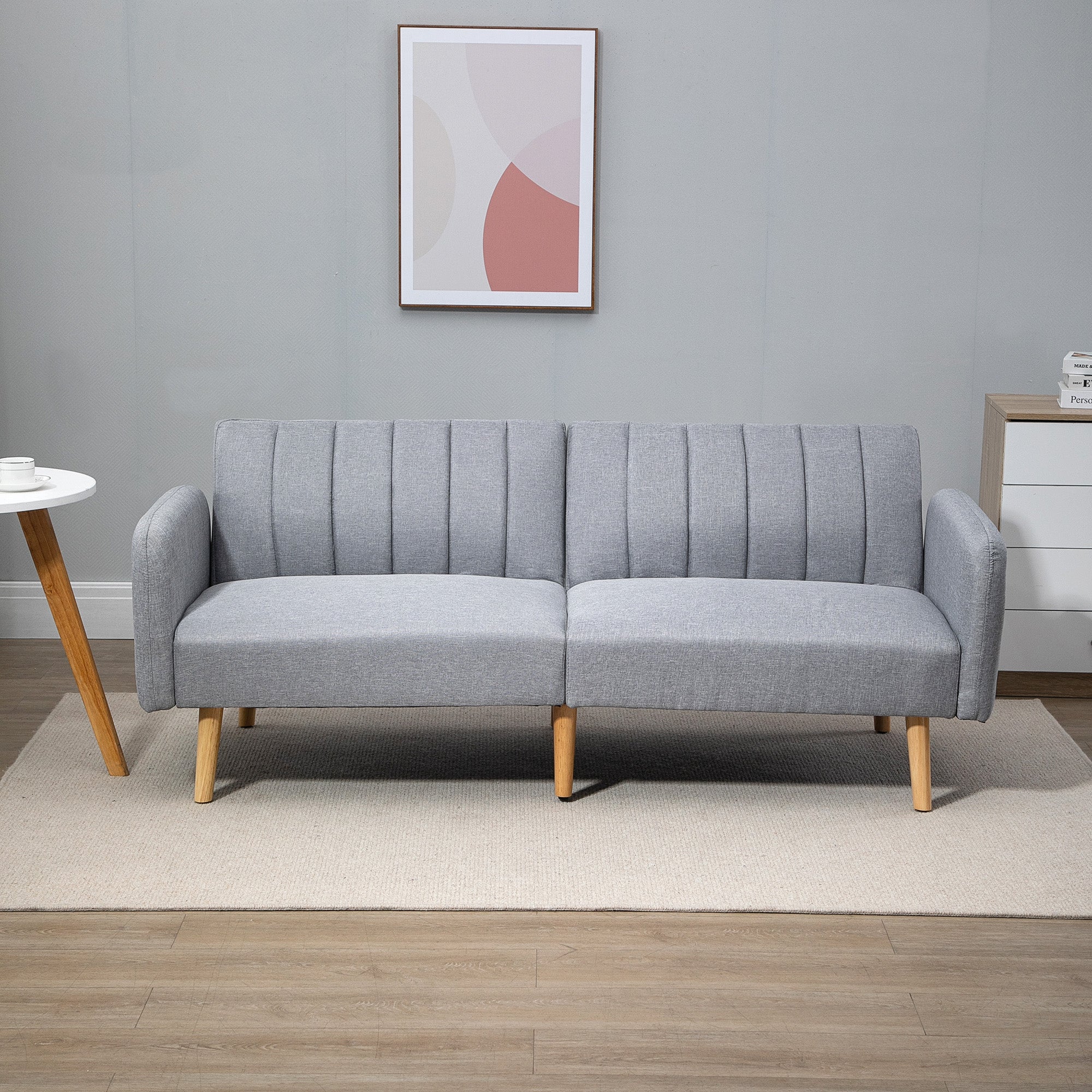 HOMCOM Schlafsofa, 2-Sitzer Stoffsofa, Sofa mit Schlaffunktion, leinenartiges Polyester, Kautschukholz, 173 x 75 x 73 cm, Grau