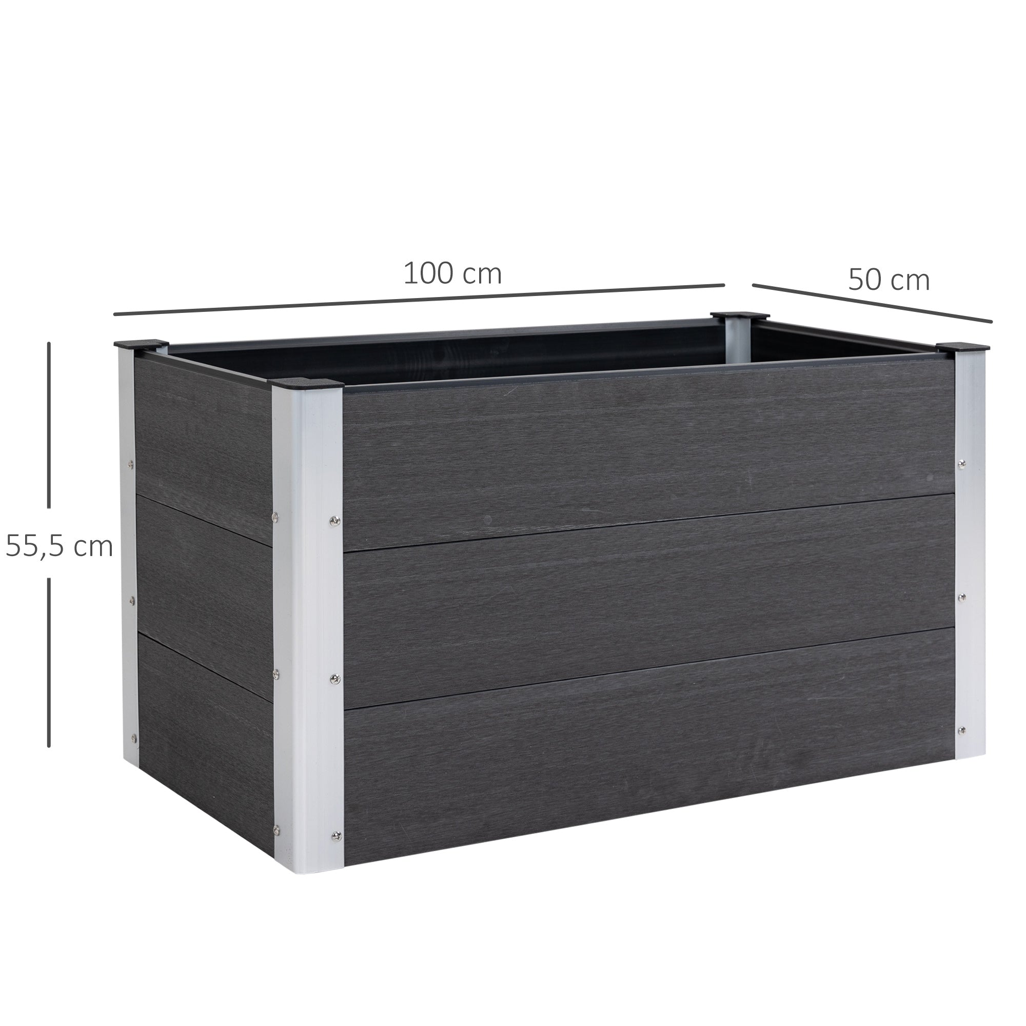 Outsunny Hochbeet Aluminium, Pflanzbeet Frühbeet Gartenbeet Blumenkasten wetterfest, ohne Boden, Pflanzkasten 100x50x55,5cm für Terrasse, Balkon, Blumenkasten für Blumen, Pflanzen, Grau