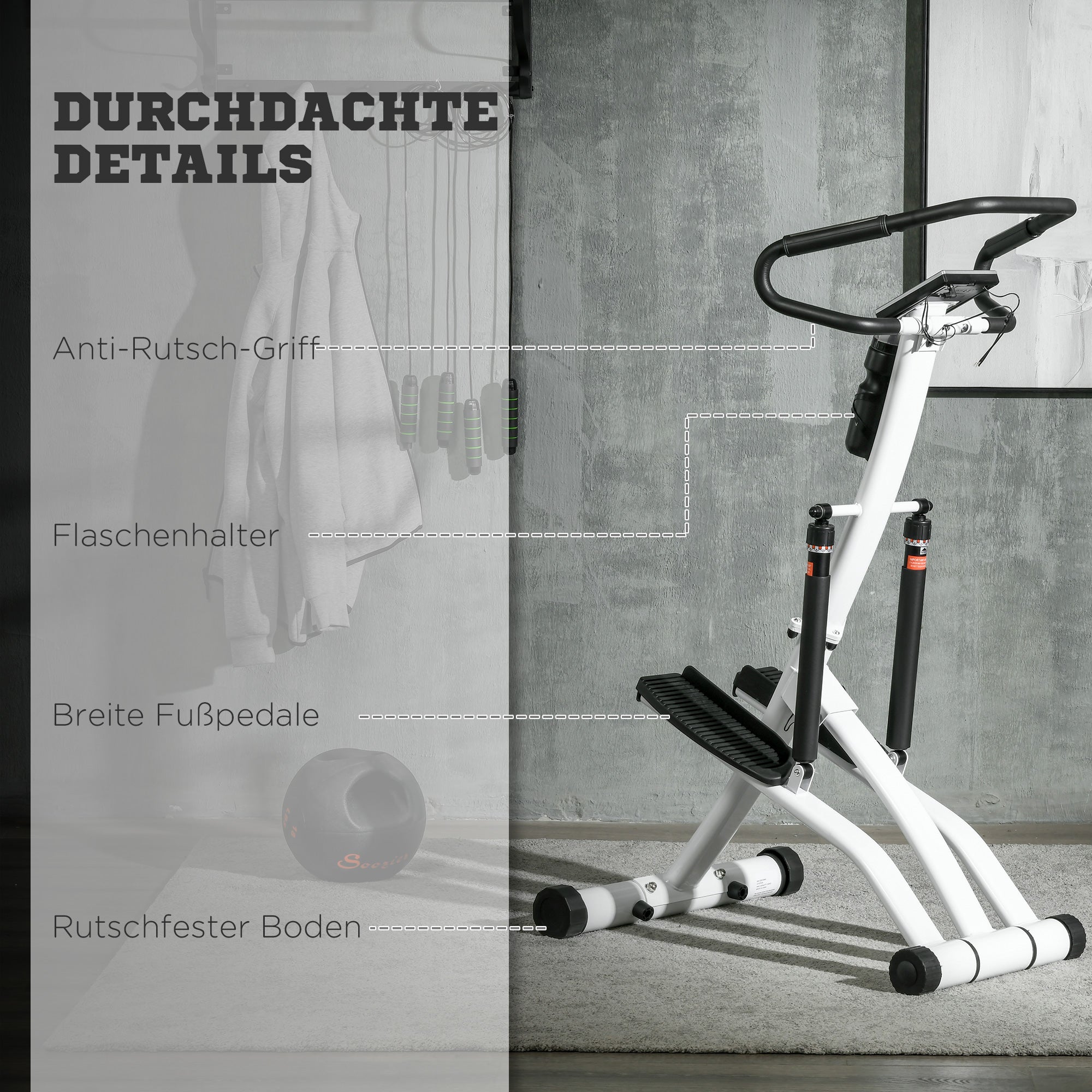 SPORTNOW STEPPER mit 12 Widerstandsstufen, LCD-Anzeige, 2 Rollen, 80 cm  x 61 cm x 134 cm, Weiß + Schwarz