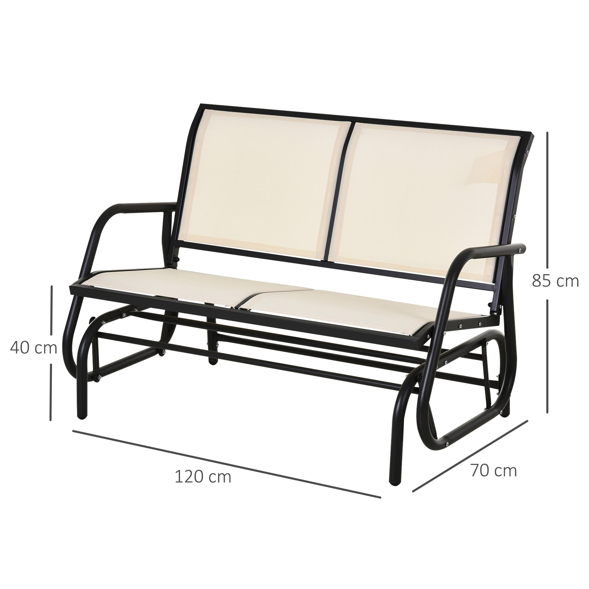 Outsunny 2-Sitzer Schaukelstuhl Gartenbank mit Schaukelmechanismus Gartenschaukel Sitzbank aus Metall Parkbank bis 200 kg belastbar Gartenmöbel für Garten, Terrasse, 120 x 70 x 85 cm Schwarz+Beige