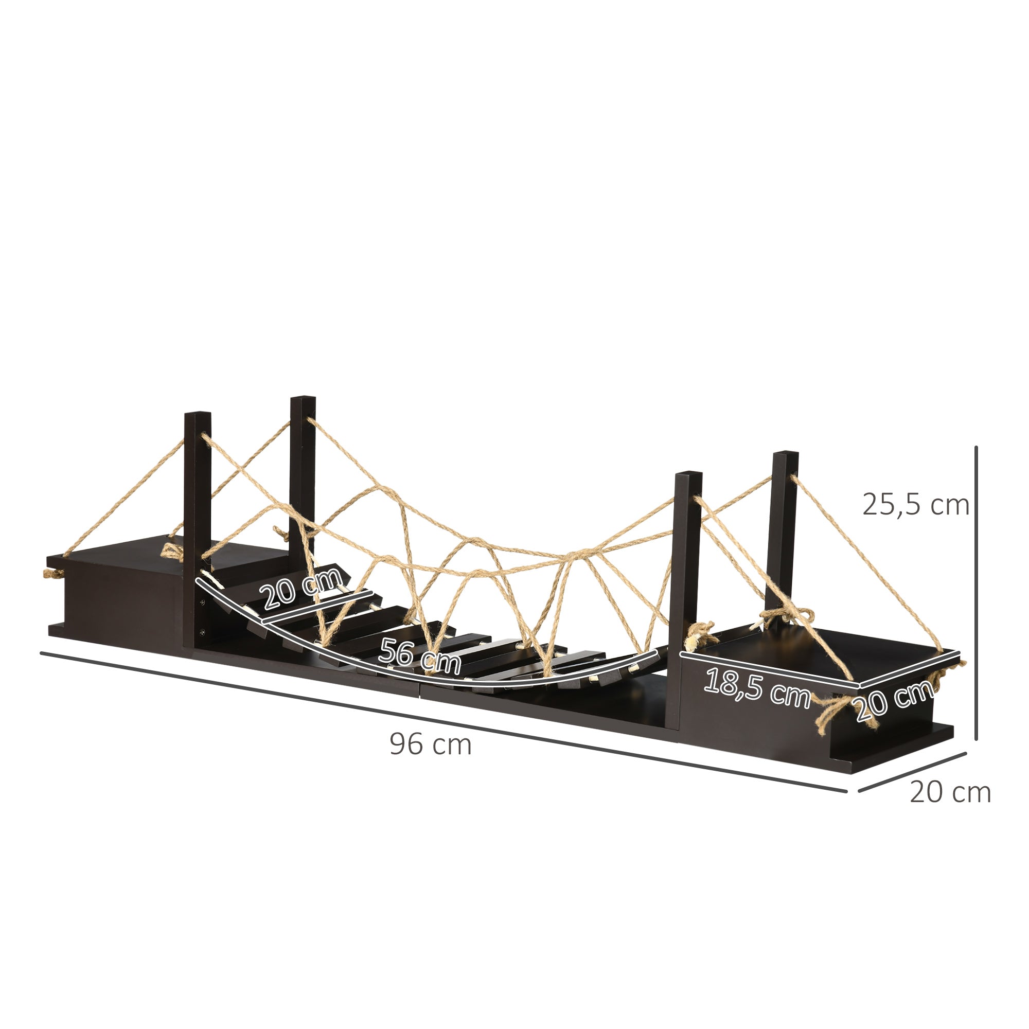 PawHut Katzenkletterwand, Katzenregal, Hängebrücke, 96 cm x 20 cm x 25,5 cm, Braun