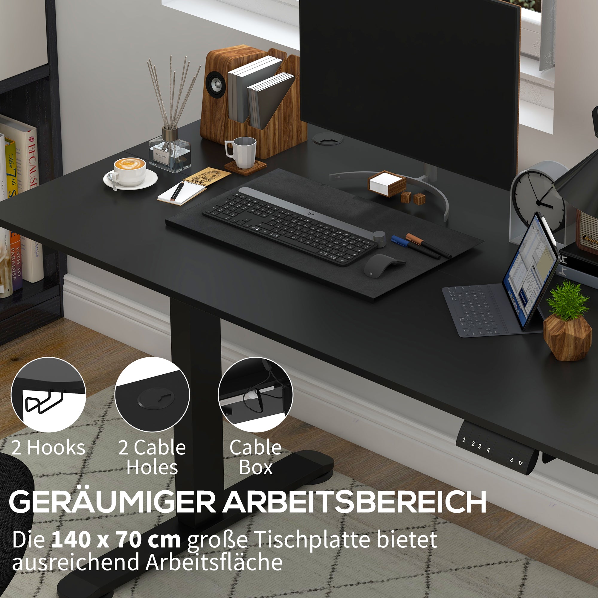Vinsetto Stehpult höhenverstellbarer Computertisch Schreibtisch, 140 cm x 70 cm x 116 cm, Schwarz