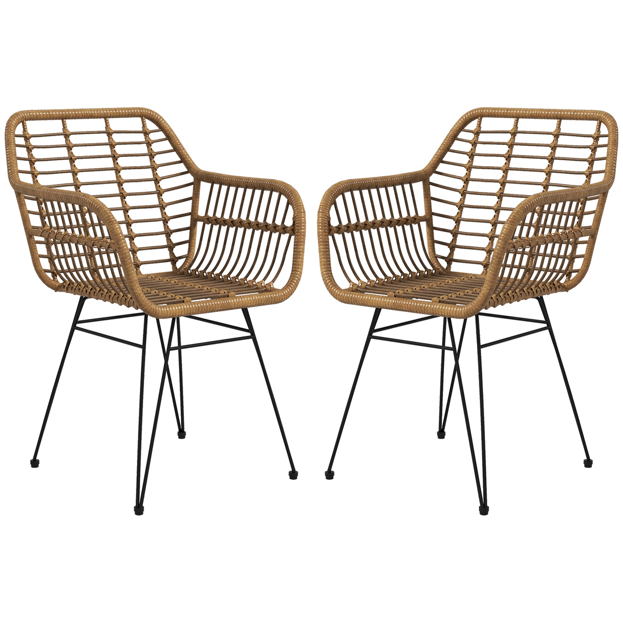 HOMCOM 2-er-Set Stühle im Boho-Stil, Küchenstühle, PE-Rattan, 56 x 60 x 79 cm, Natur + Schwarz