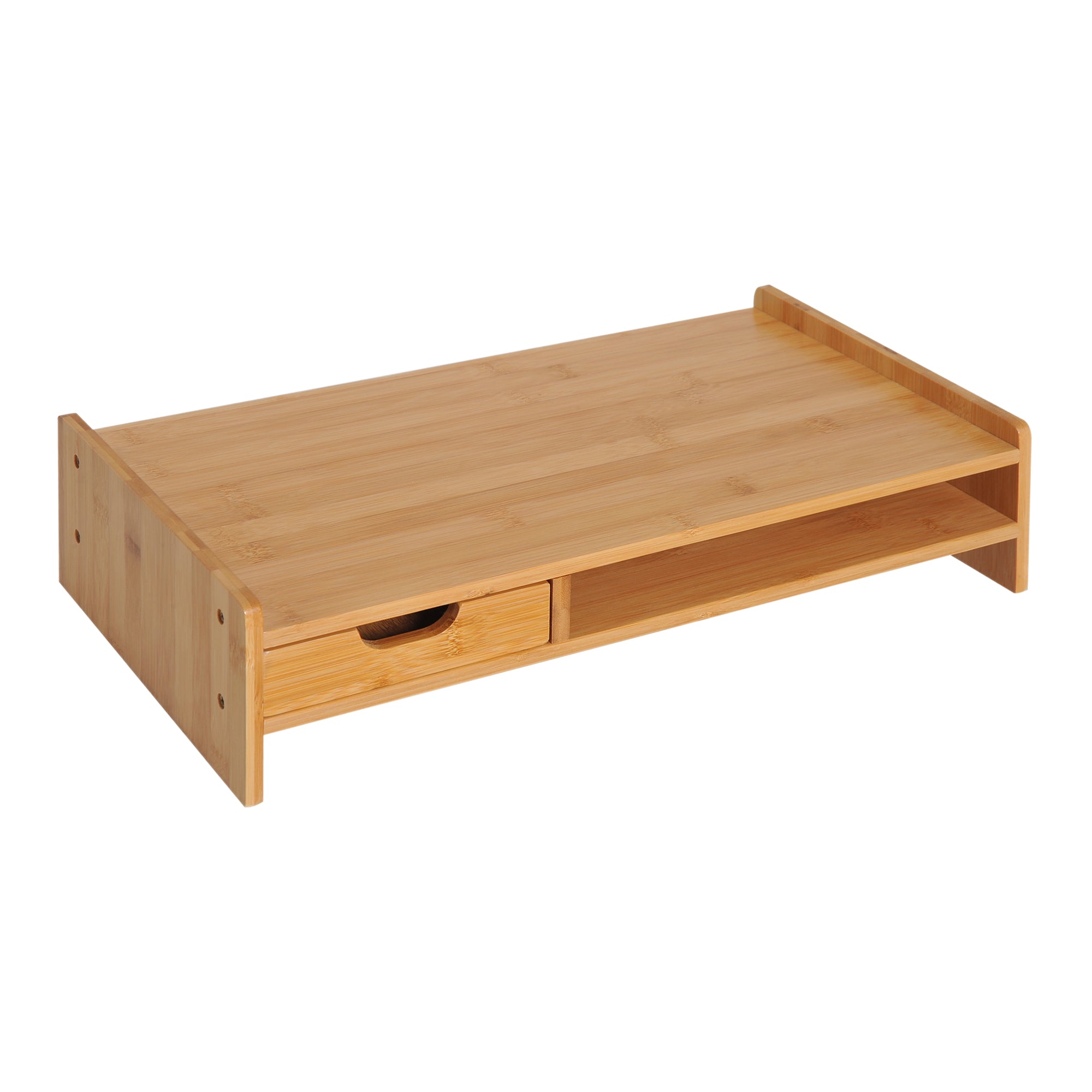 HOMCOM Monitorständer Schreibtisch Organizer mit Schublade Bambus