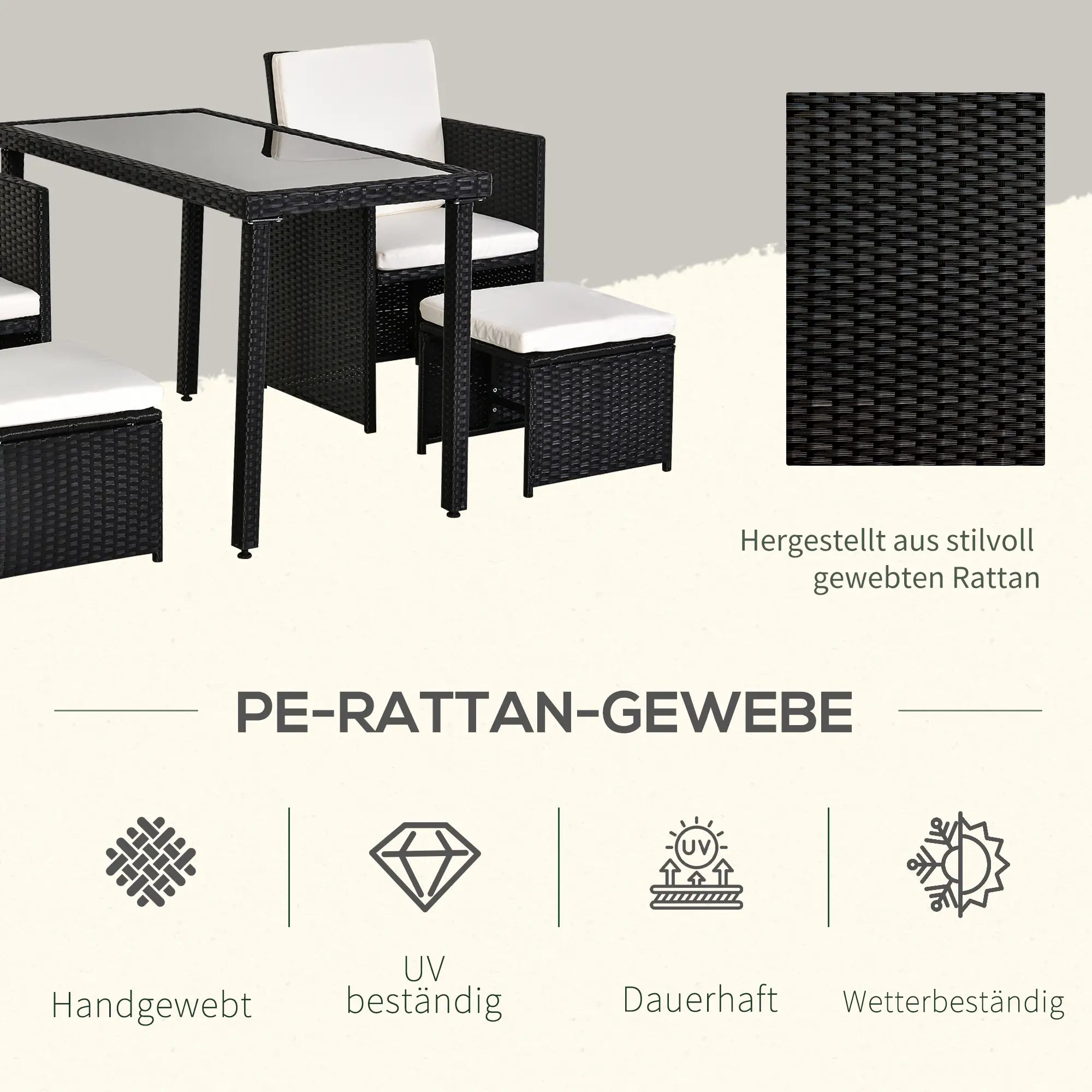 Outsunny Polyrattan Sitzgruppe 11-tlg. wetterfest handgeflochten