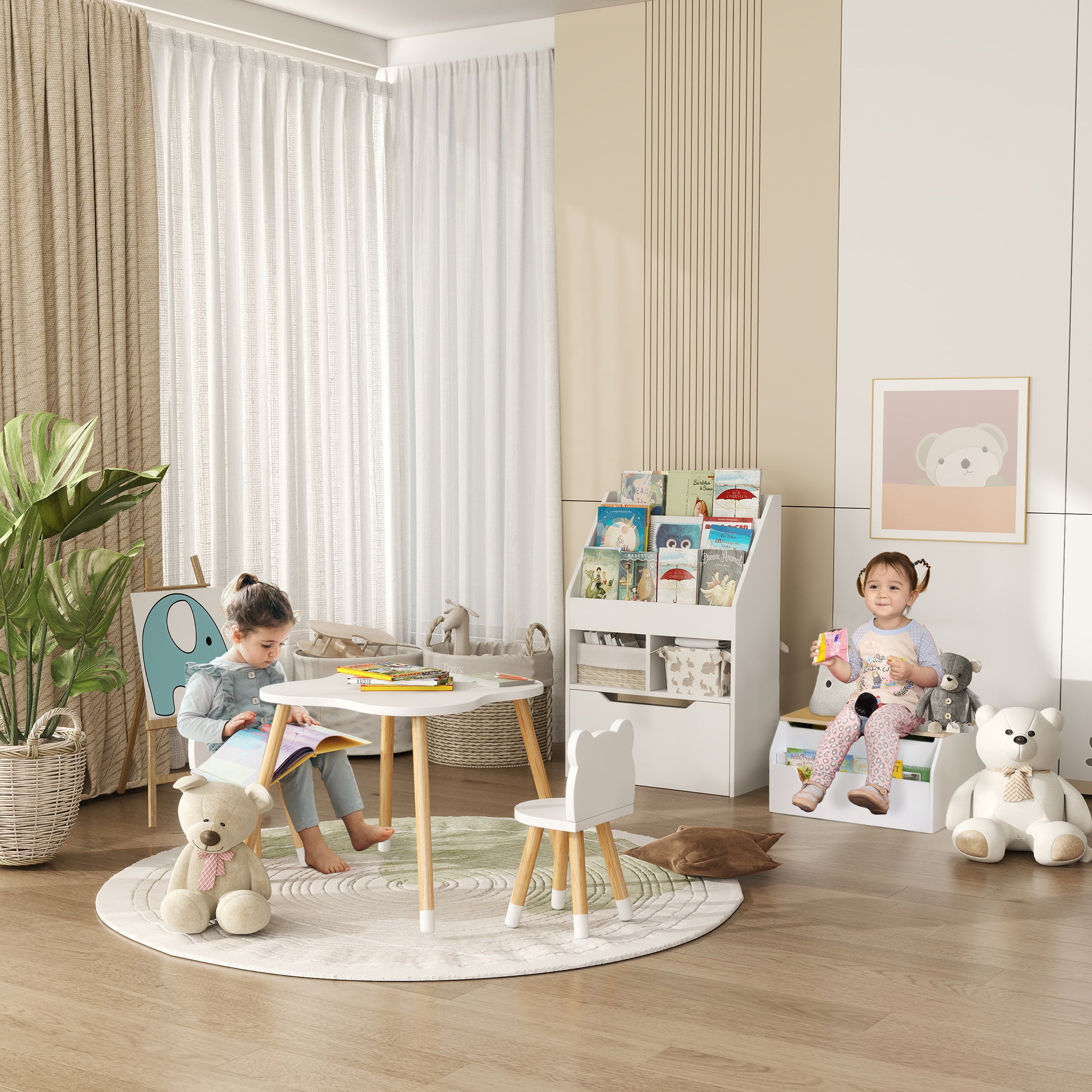 HOMCOM Kinderregal mit Schublade, Bücherregal mit Fächern, 60 x 29,9 x 90 cm, Weiß