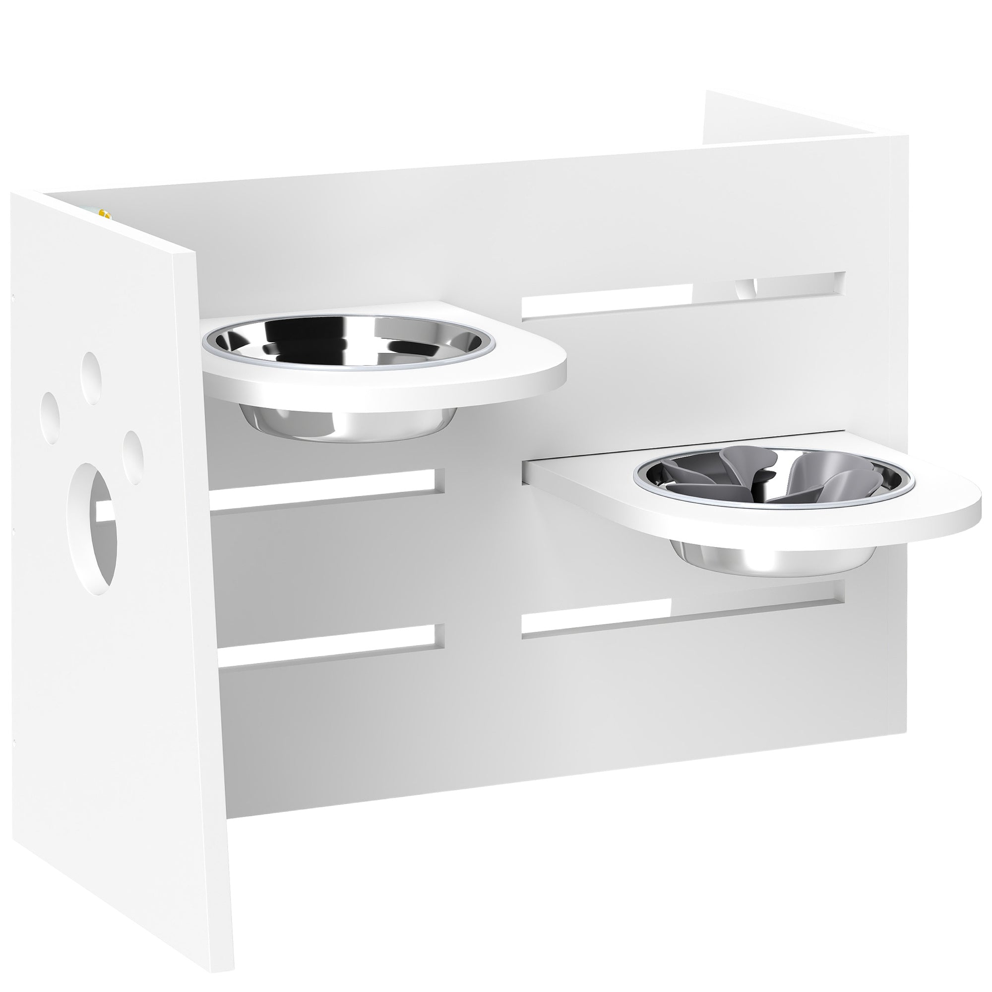 PawHut Hundefutternapf-Gestell, verstellbare Futternäpfe mit separatem Design, 2 Edelstahlschüsseln, Anti-Schling-Matte, Weiß