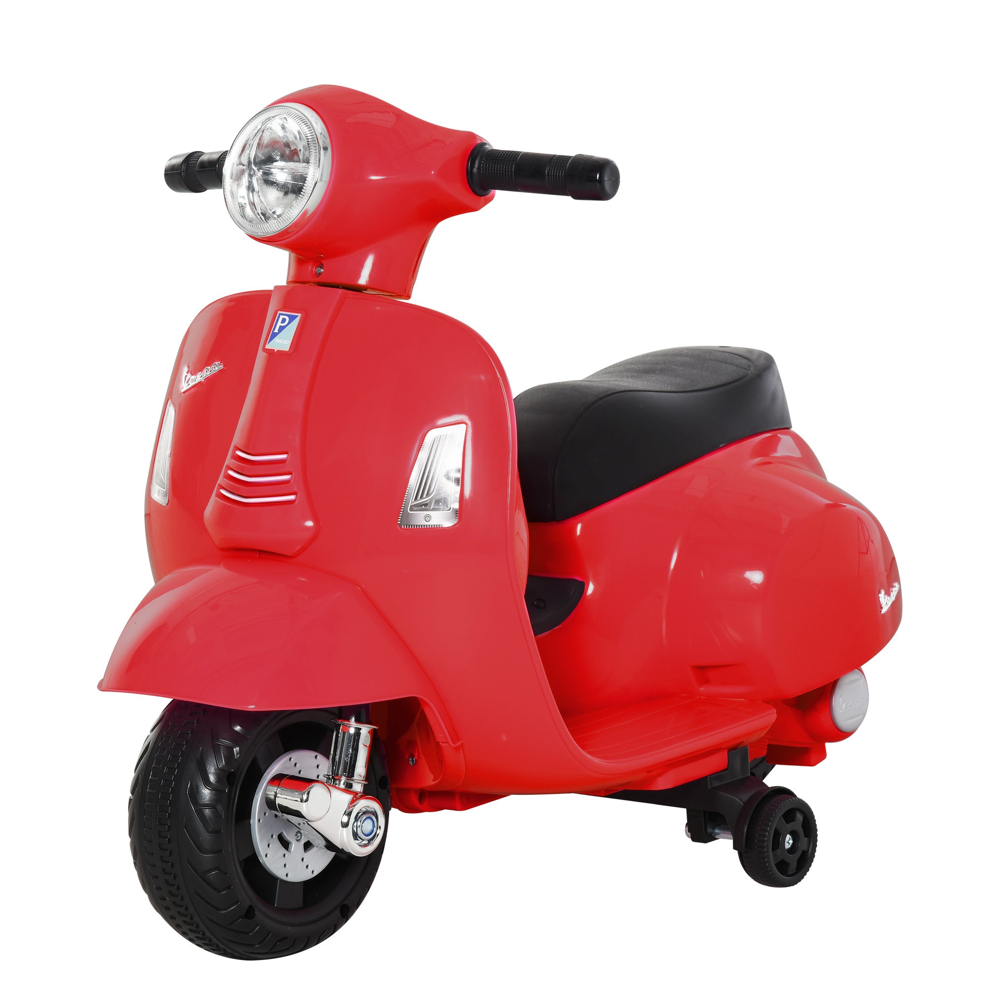 HOMCOM Elektro Kindermotorrad Vespa Elektromotorrad mit LED-Licht, Sound, Kinder Elektro Motorrad für Kinder von 18-36 Monate Rot