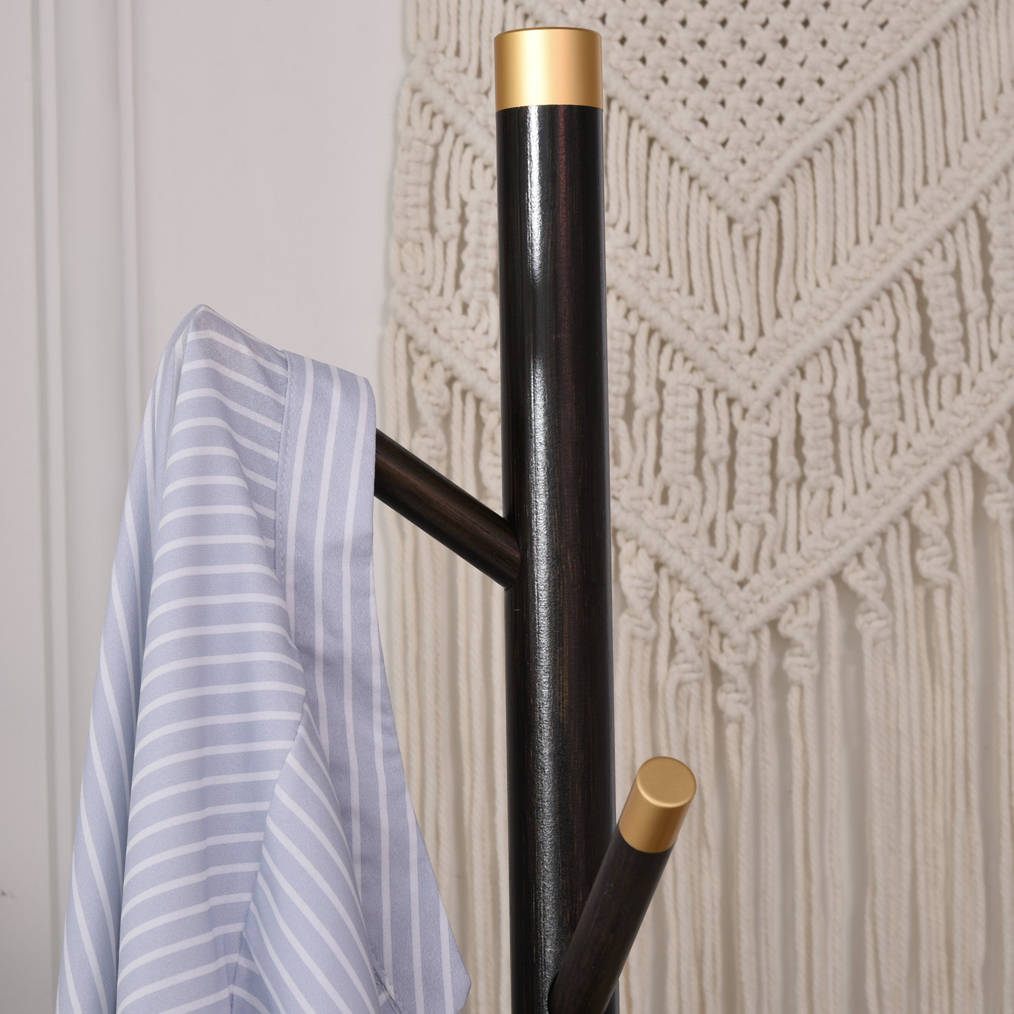HOMCOM Garderobenständer, Kleiderständer, 6 Haken, Walnuss
