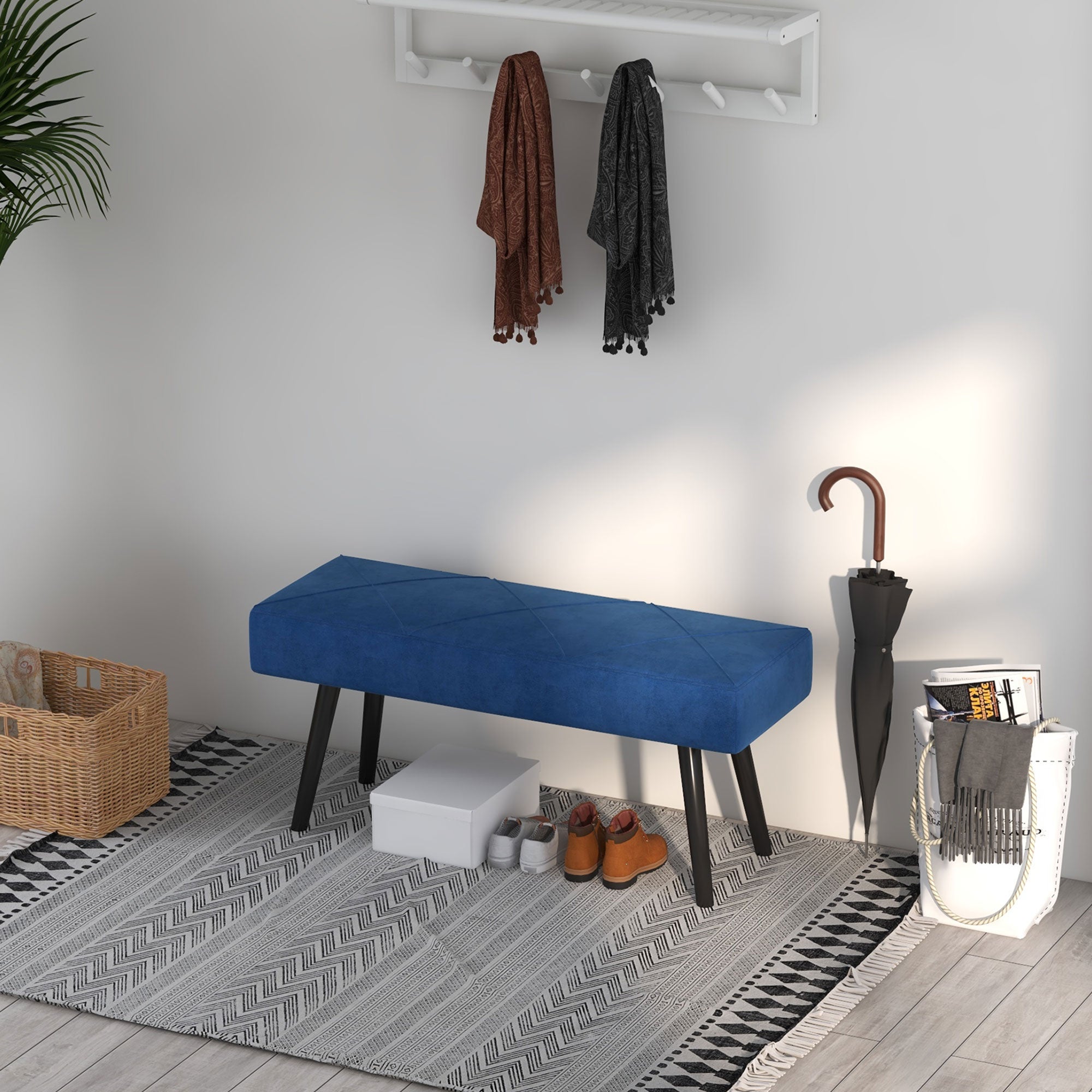 HOMCOM Sitzbank Polsterbank Bettbank, Samtoptik, 100 x 36 x 45 cm, Blau