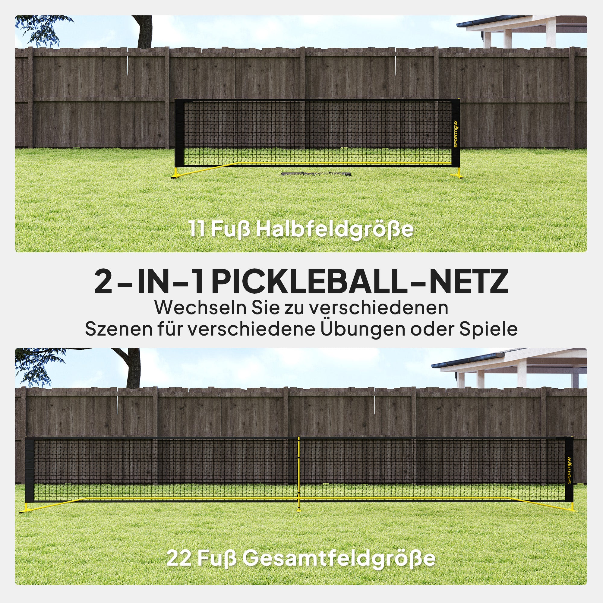 SPORTNOW Pickleball-Netz, tragbar, Metallgestell, Stoffnetz, mit Tragetasche, Gelb